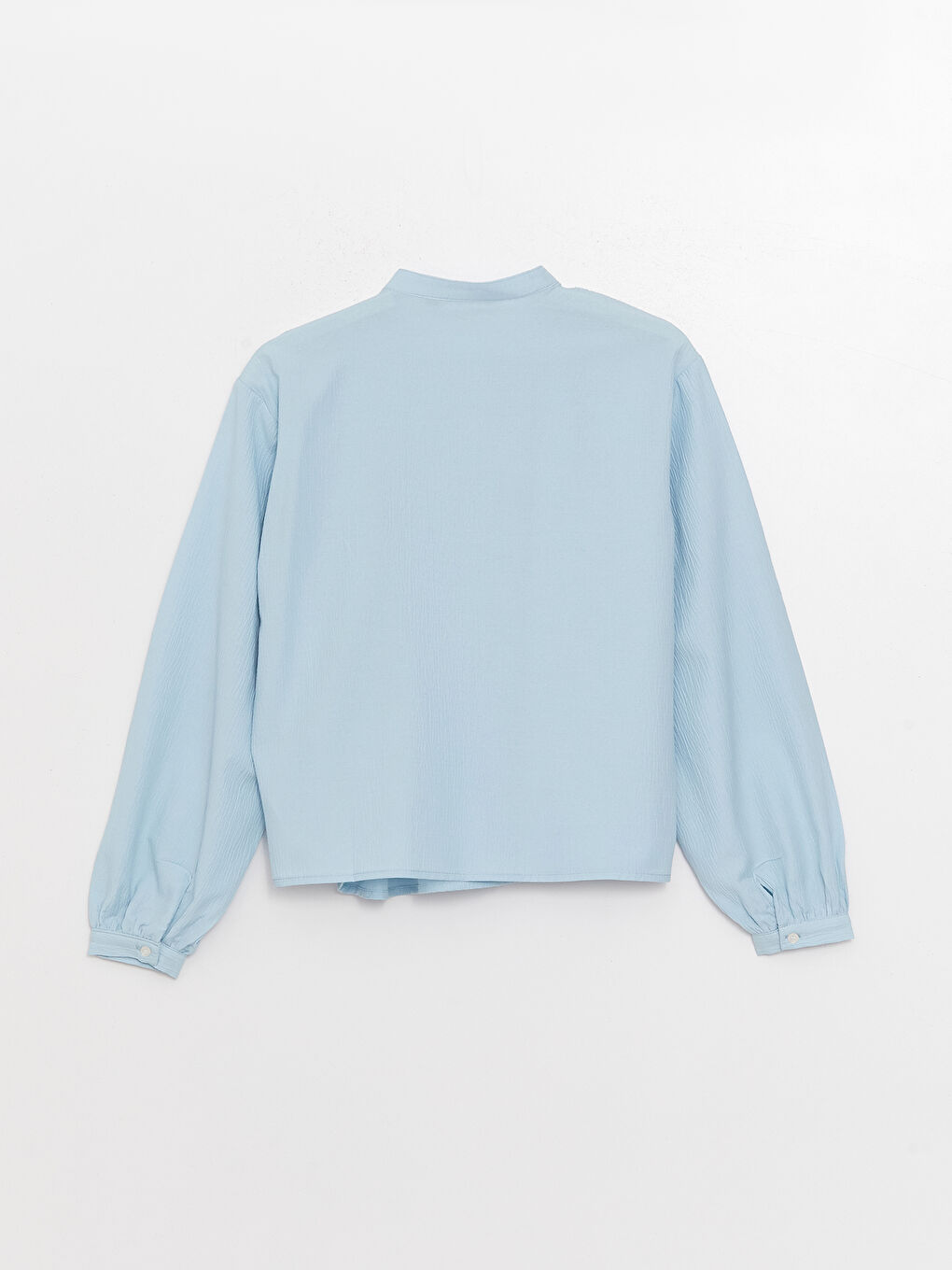 Mavi Hakim Yaka Düz Uzun Kollu Oversize Krinkle Kadın Bluz-6