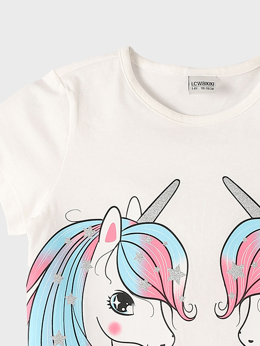 تيشيرت للبنات بياقة دائرية مطبوع كم قصير-3