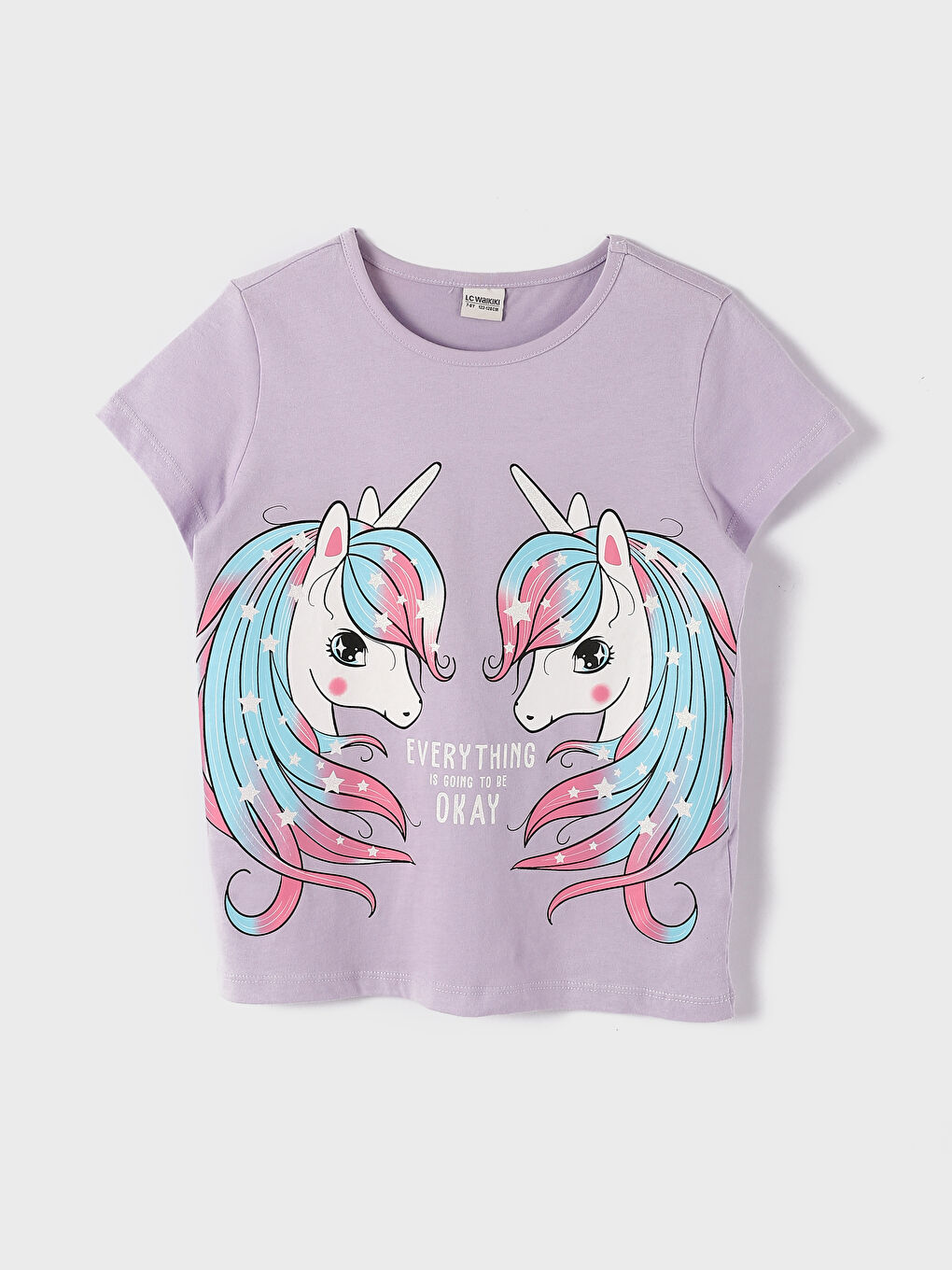 Crew Neck Printed Short Sleeve Girls' T-Shirt