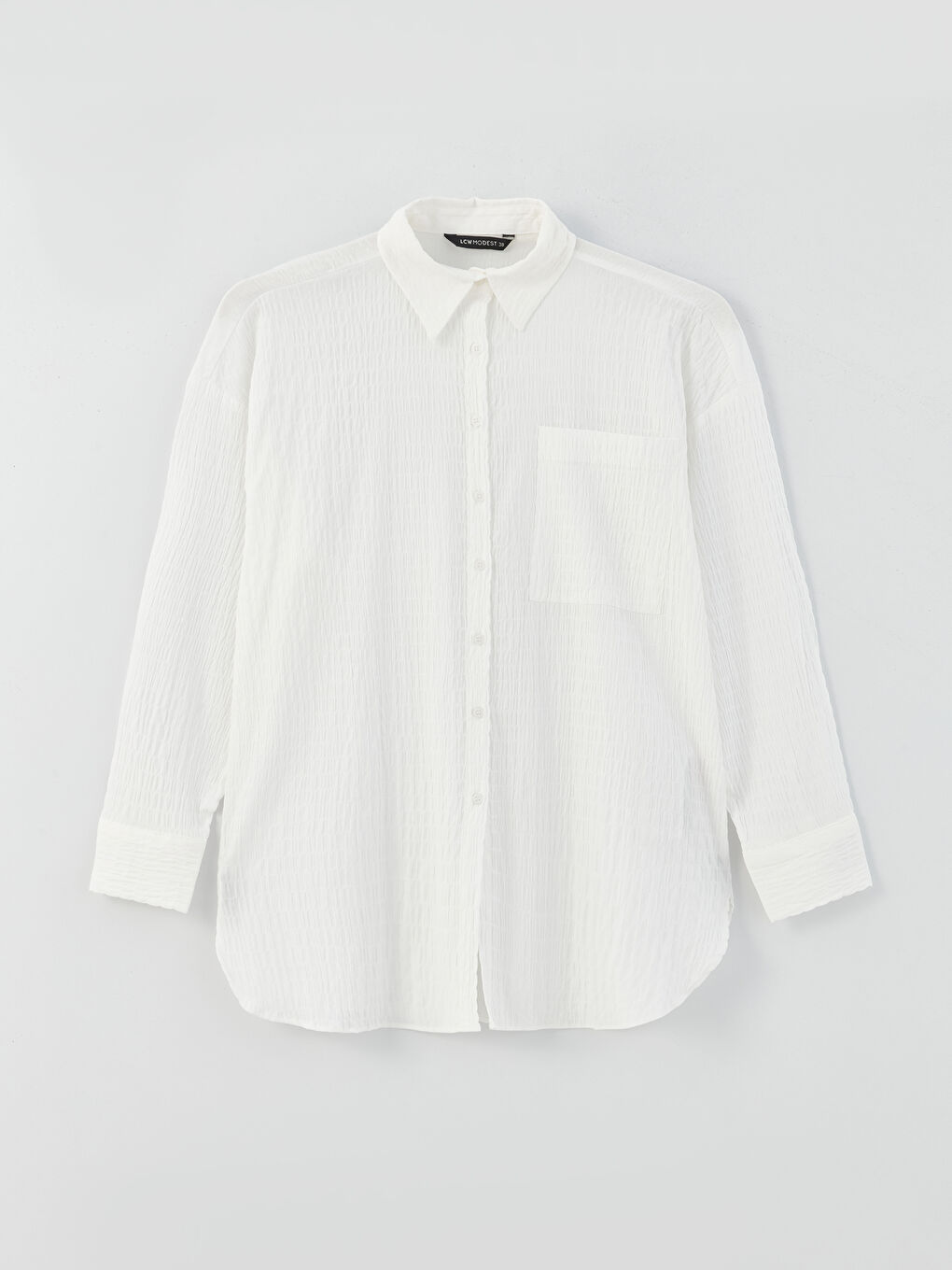 Ekru Düz Uzun Kollu Oversize Kadın Gömlek Tunik-4