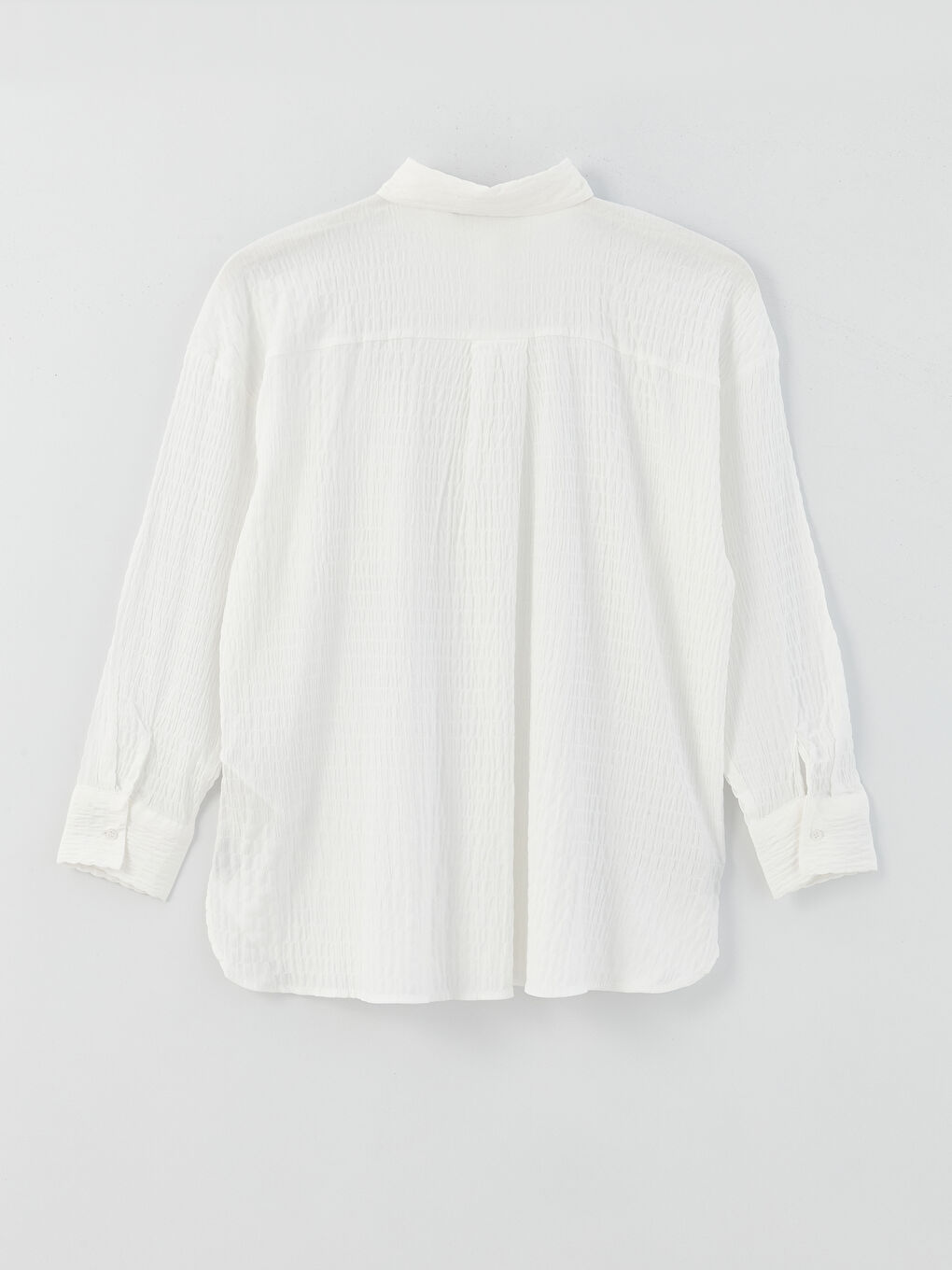 Ekru Düz Uzun Kollu Oversize Kadın Gömlek Tunik-5