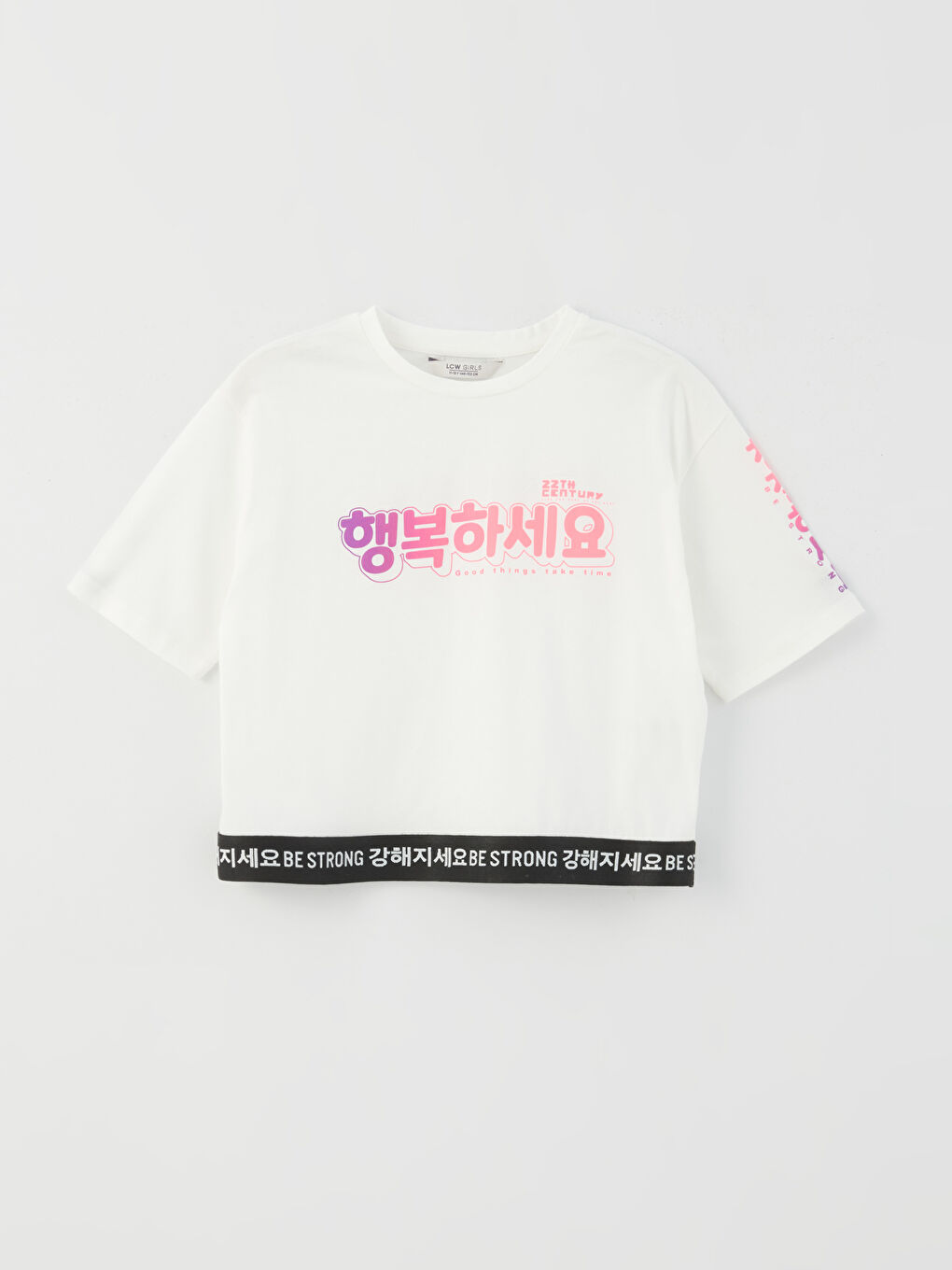 Crew Neck K-Pop Printed Short Sleeve Girls' Crop T-Shirt