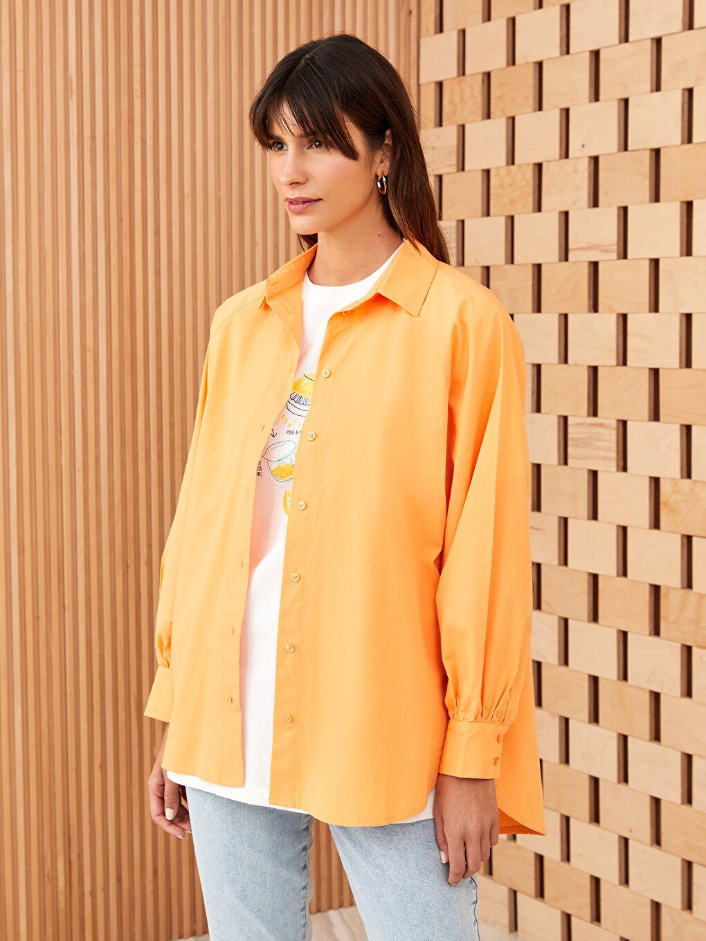 Plain Long Sleeve Oversize Poplin Women's Shirt Tunic-1