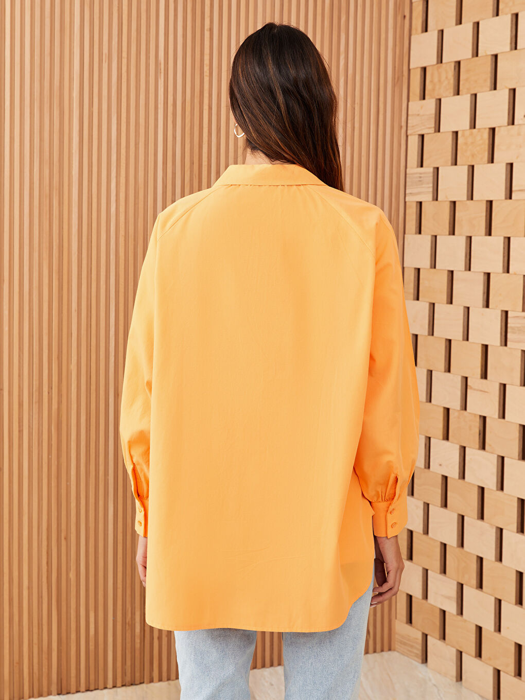 Plain Long Sleeve Oversize Poplin Women's Shirt Tunic-4