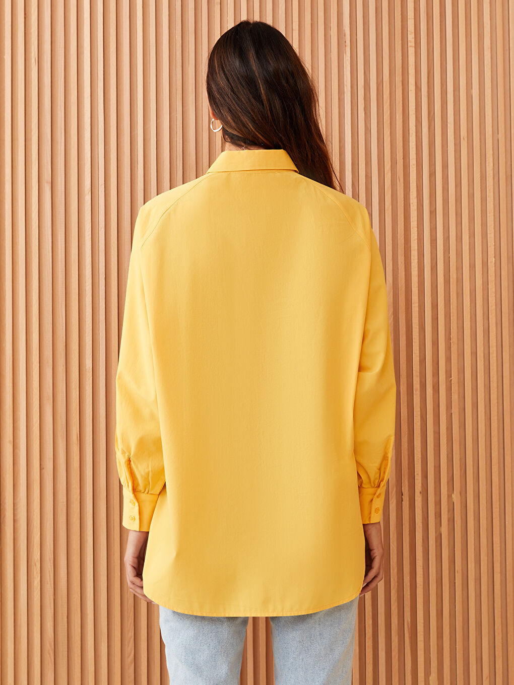 قميص تونيك سادة كم طويل واسع بوبلين للسيدات-4