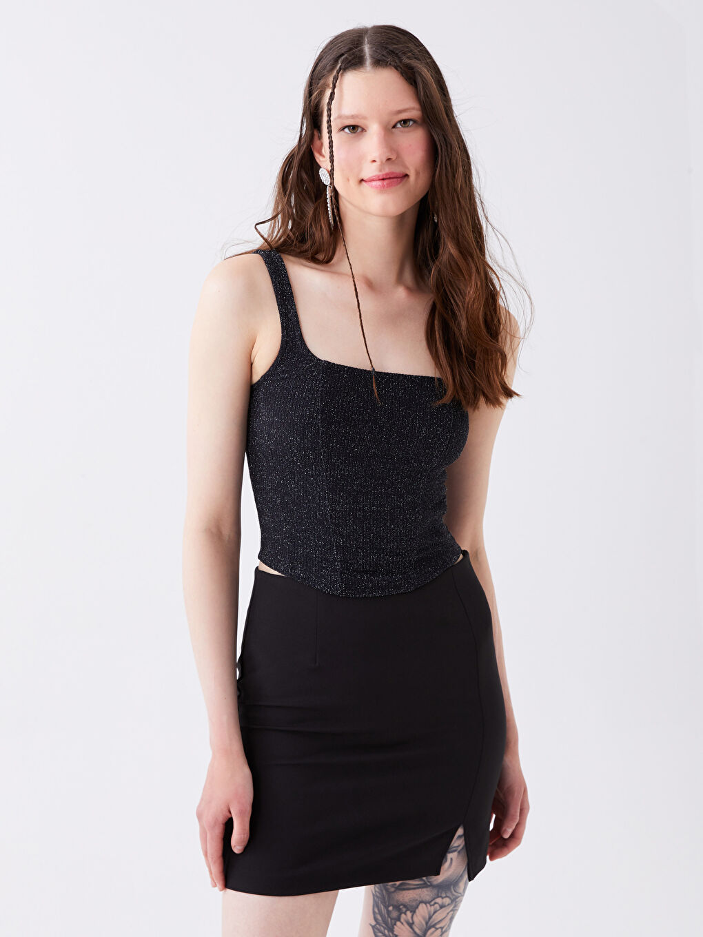 Майка с квадратным воротником и блестящими деталями для женщин-1