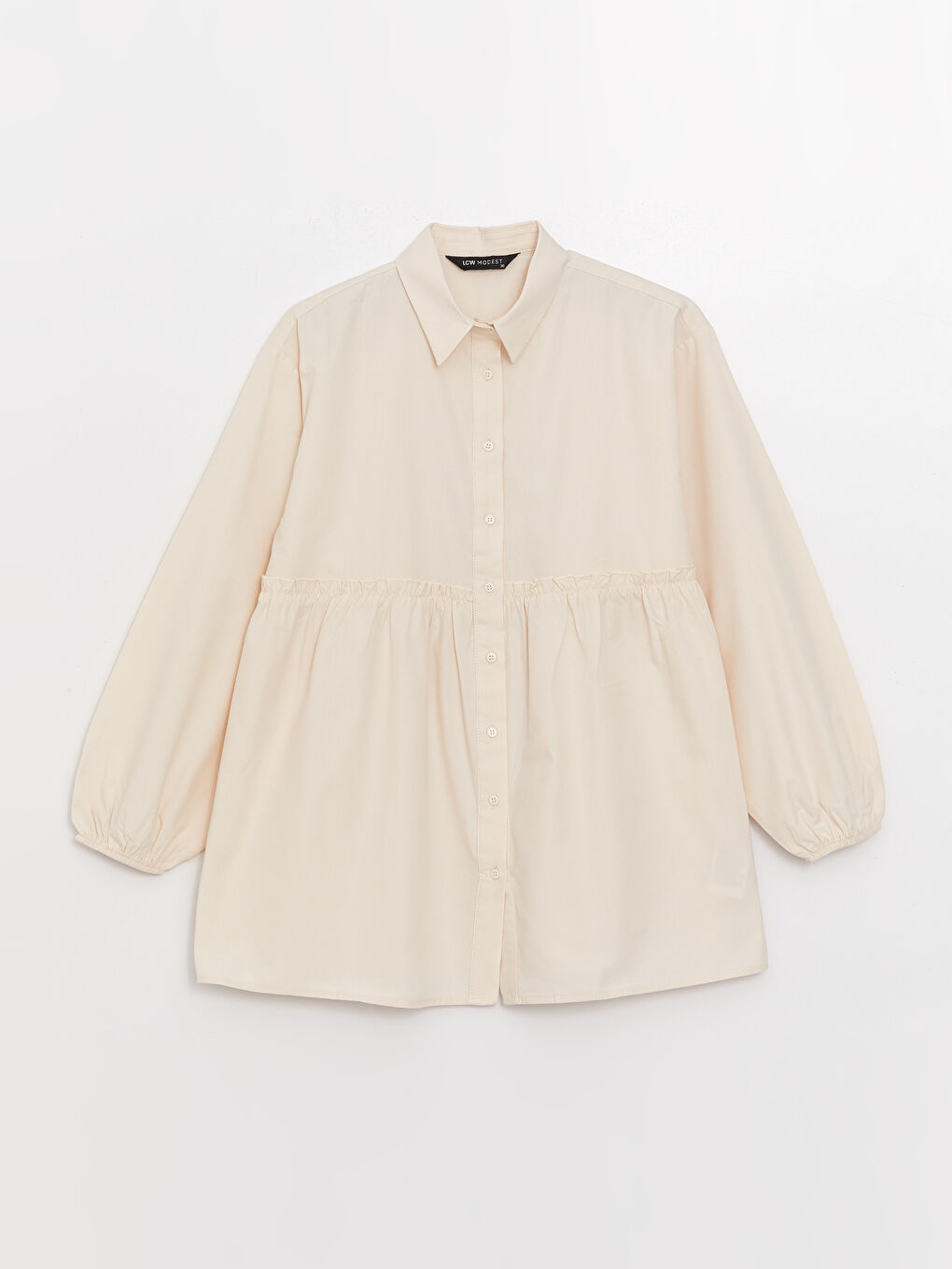 Ekru Düz Poplin Kadın Gömlek Tunik-5