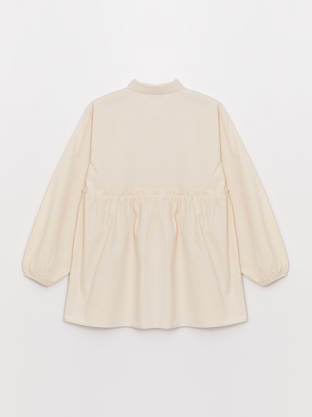 Ekru Düz Poplin Kadın Gömlek Tunik-6