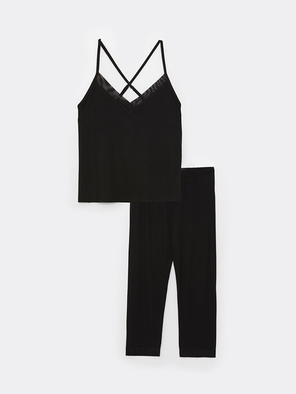 V Neck Plain Strappy Women's Pyjama Set-6