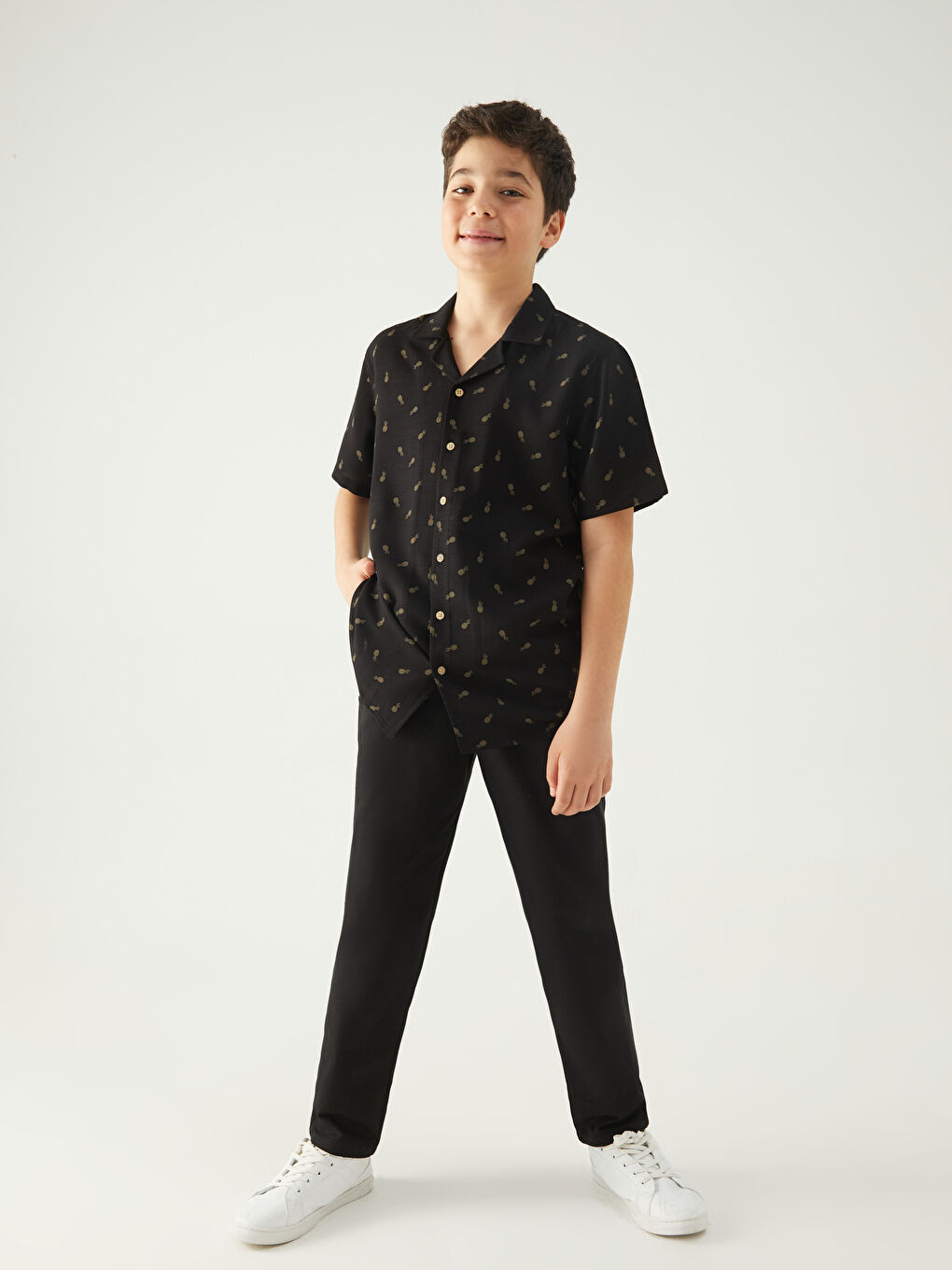 Patterned Short Sleeve Boys' Shirt-1