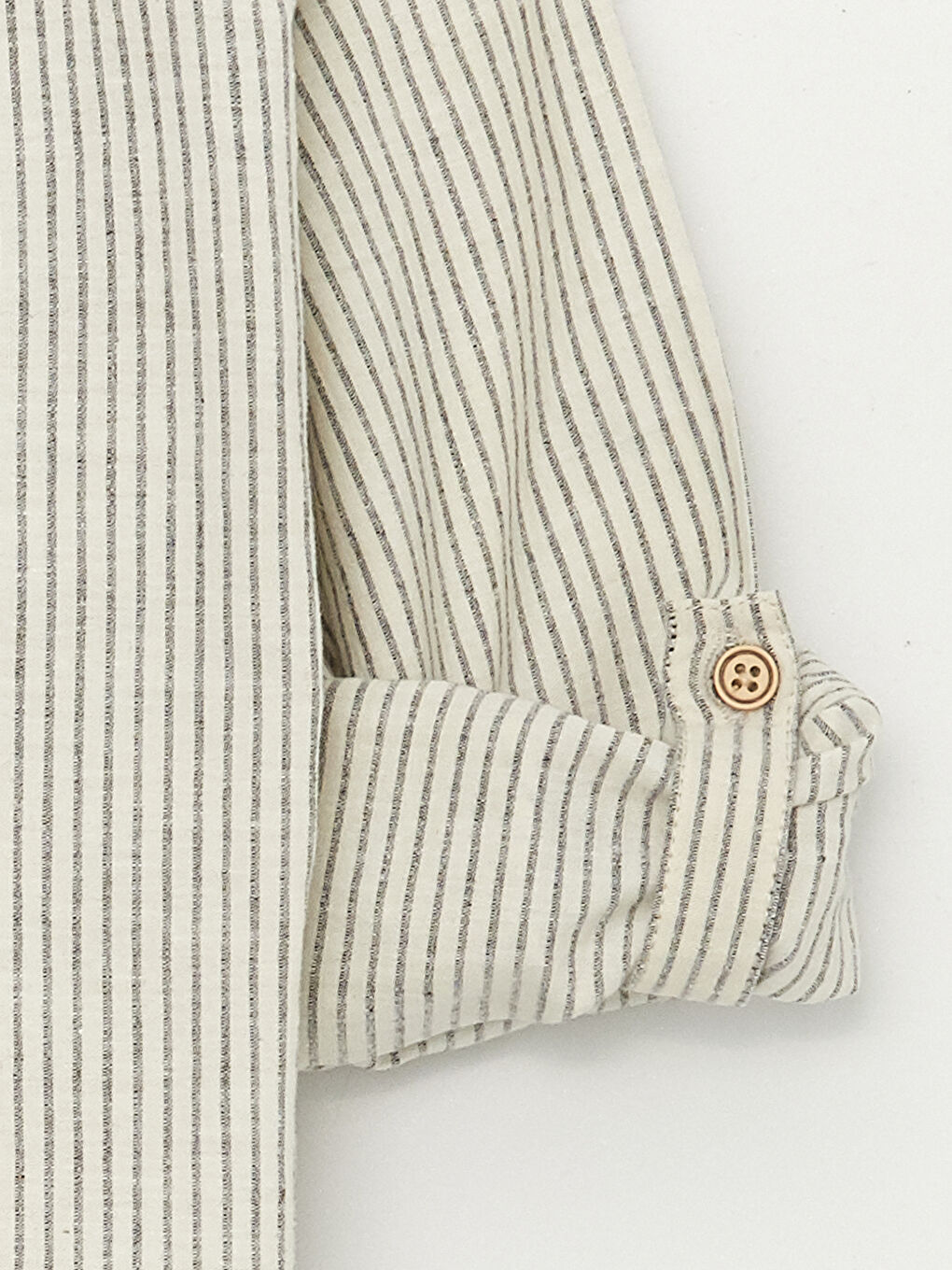 Ekru Hakim Yaka Çizgili Uzun Kollu Erkek Çocuk Gömlek-6