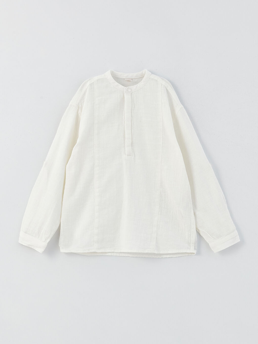 Beyaz Rahat Kalıp Keten Karışımlı Erkek Çocuk Gömlek