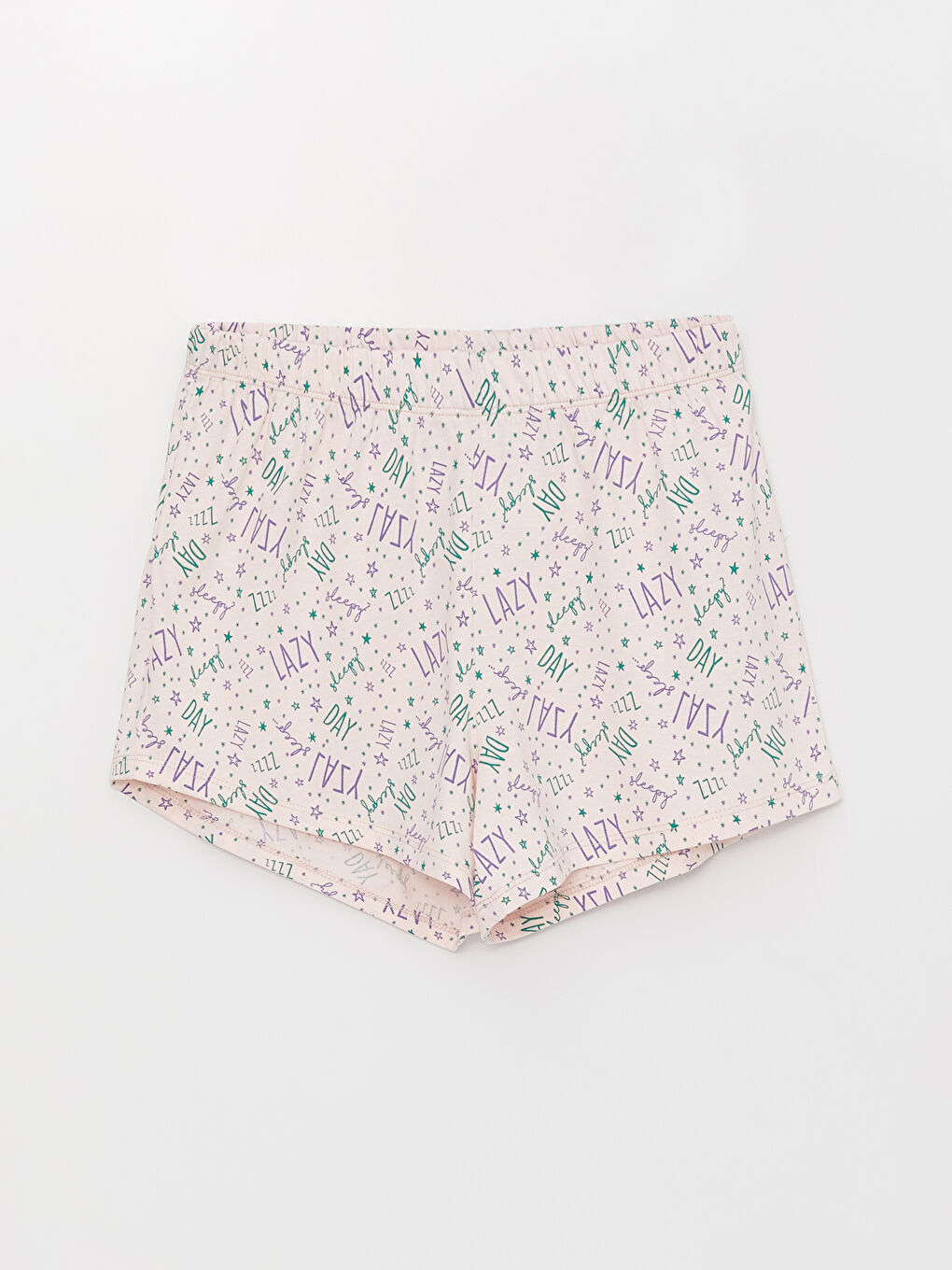 Pembe Beli Lastikli Desenli Kadın Şort Pijama Altı-4