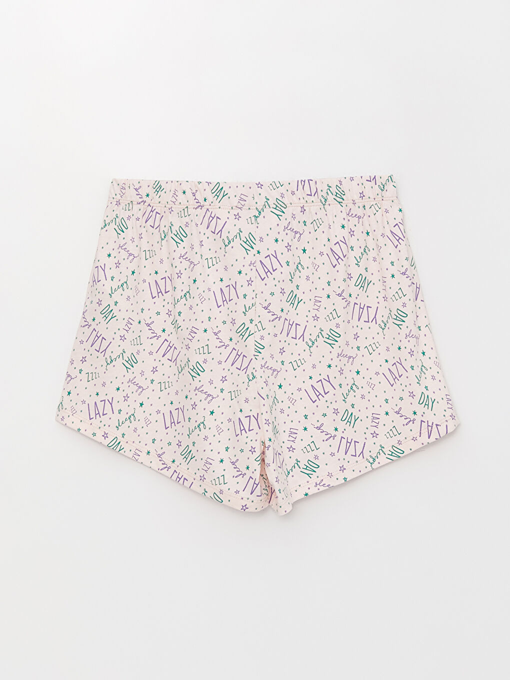 Pembe Beli Lastikli Desenli Kadın Şort Pijama Altı-5