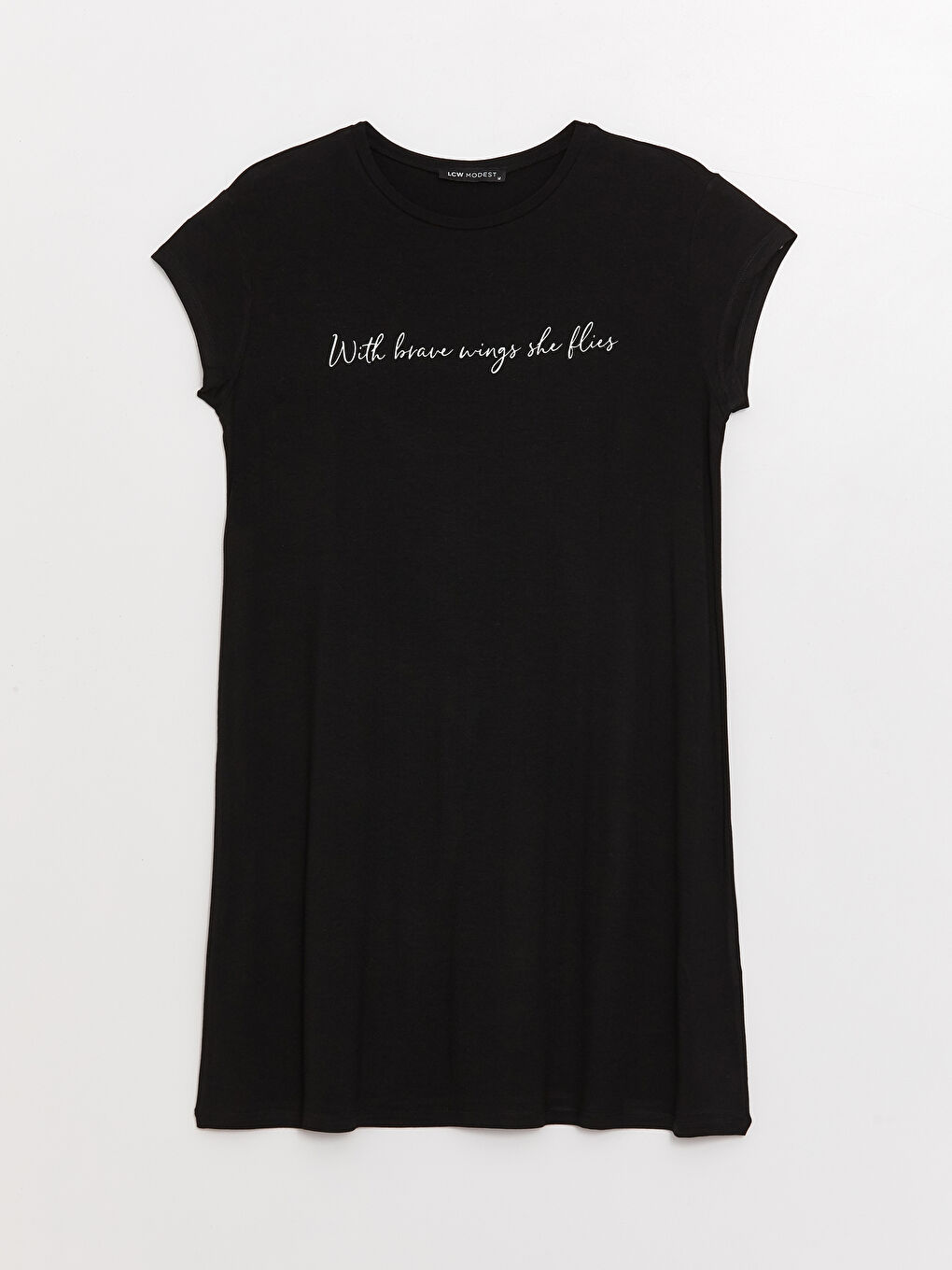 Siyah Bisiklet Yaka Baskılı Kısa Kollu Kadın Tunik-5