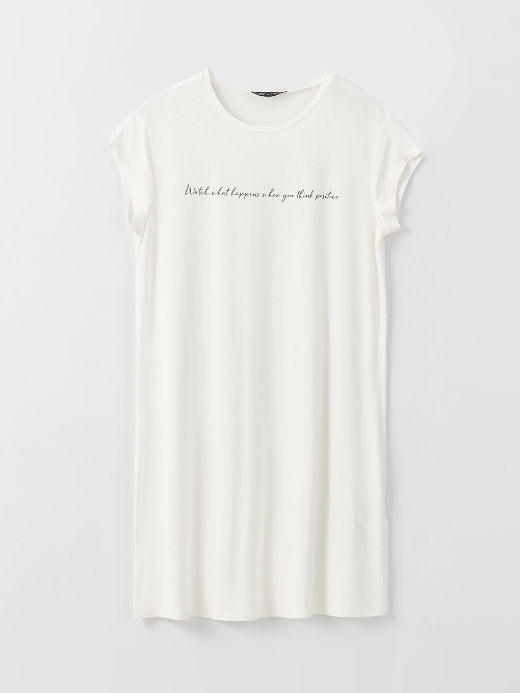 Ekru Bisiklet Yaka Baskılı Kısa Kollu Kadın Tunik-5