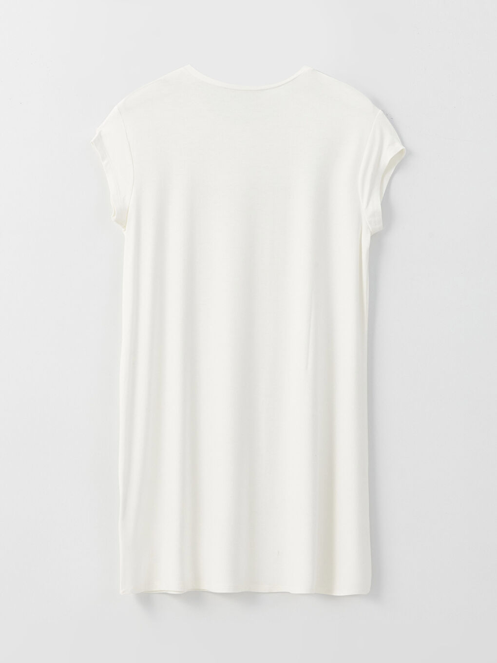 Ekru Bisiklet Yaka Baskılı Kısa Kollu Kadın Tunik-6