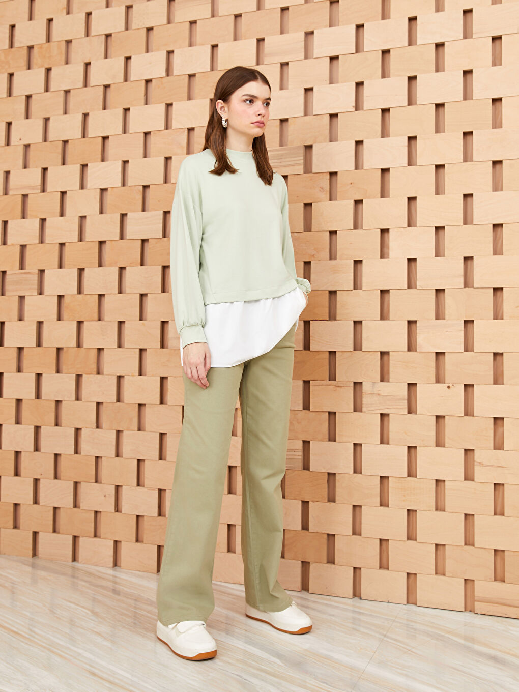 Yeşil Standart Fit Kadın Pantolon-1