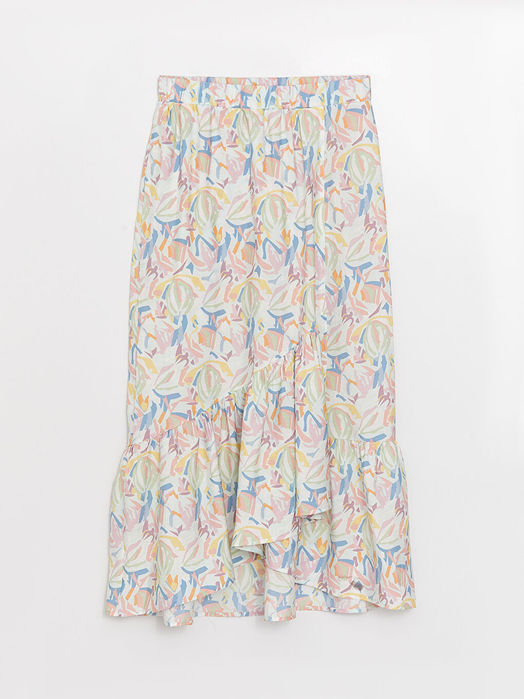 Mavi Beli Lastikli Desenli Kadın Etek-5