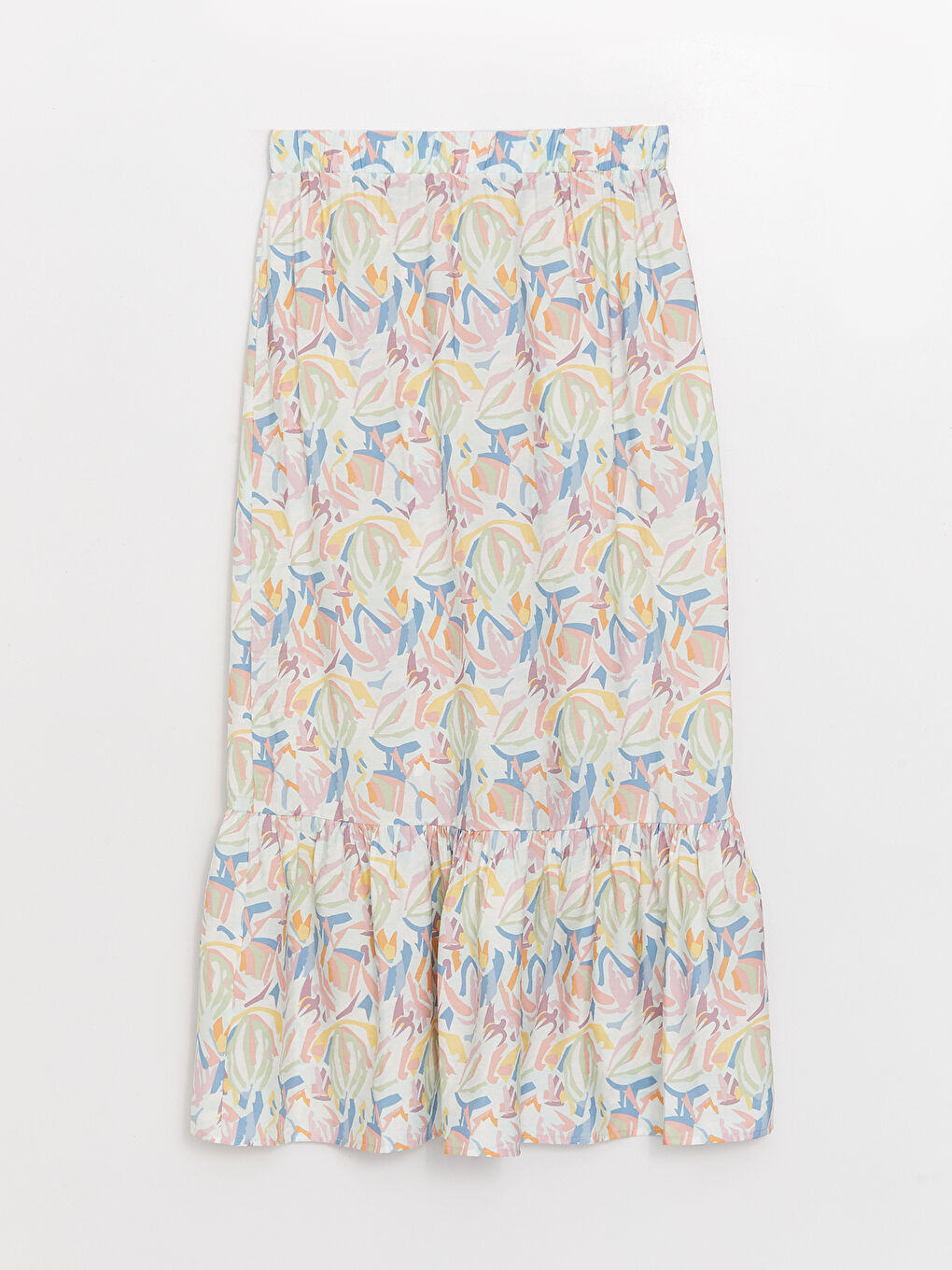 Mavi Beli Lastikli Desenli Kadın Etek-6