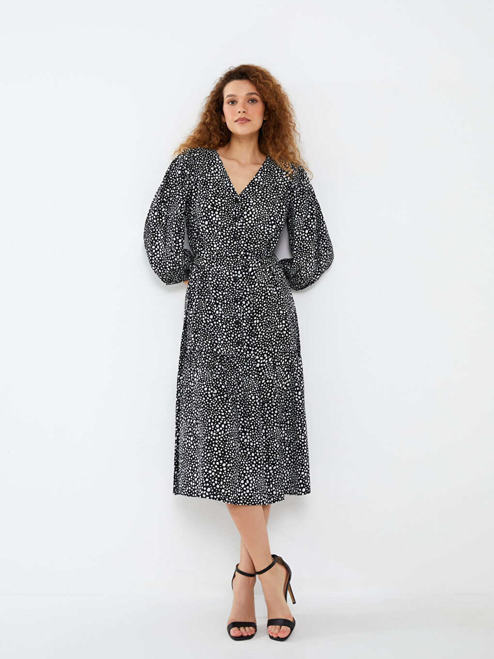 LCWAIKIKI Classic V Neck Patterned A Form Women's Dress -S3I063Z8-LQJ