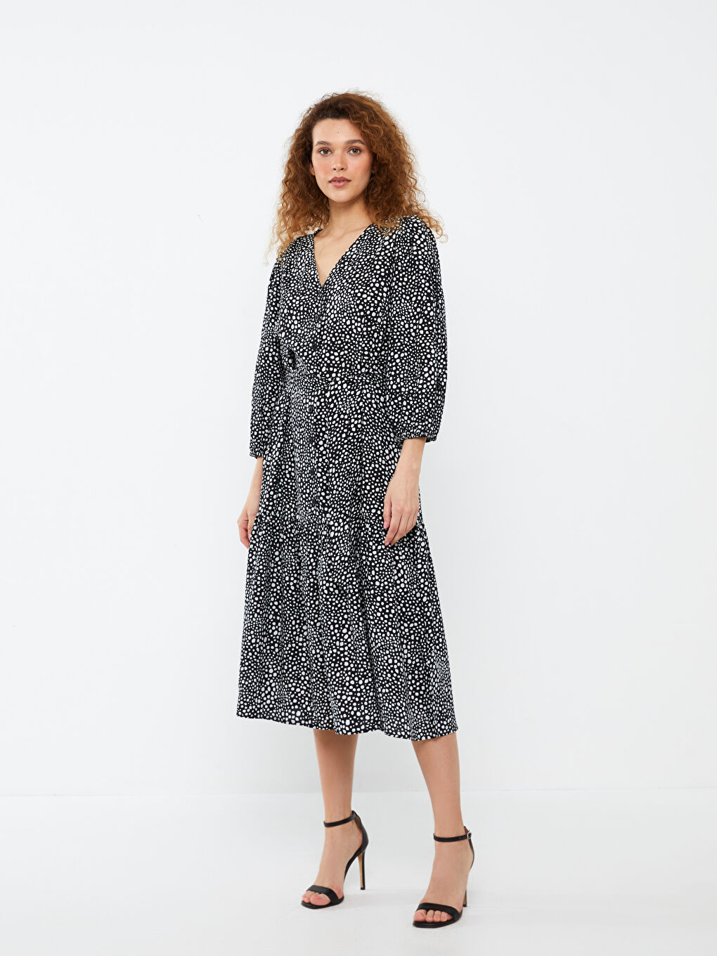 LCWAIKIKI Classic V Neck Patterned A Form Women's Dress -S3I063Z8-LQJ