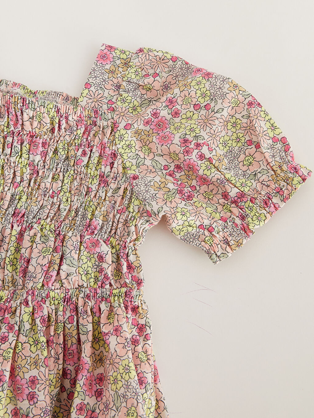 Floral Patterned Square Collar Short Sleeve Baby Girls' Dress-2