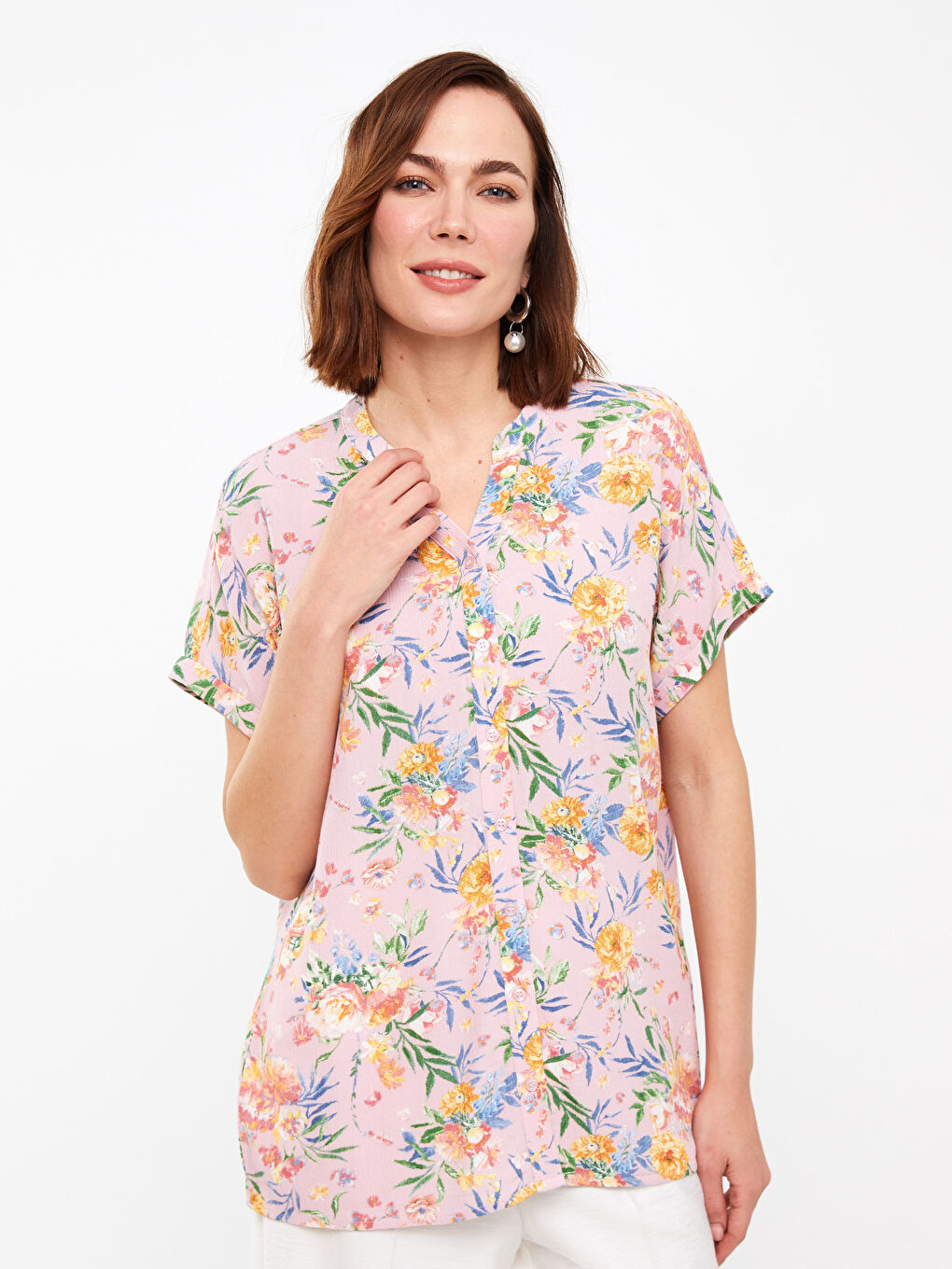 Women's Crew Neck Floral Short Sleeve Shirt -S3I081Z8-KTU