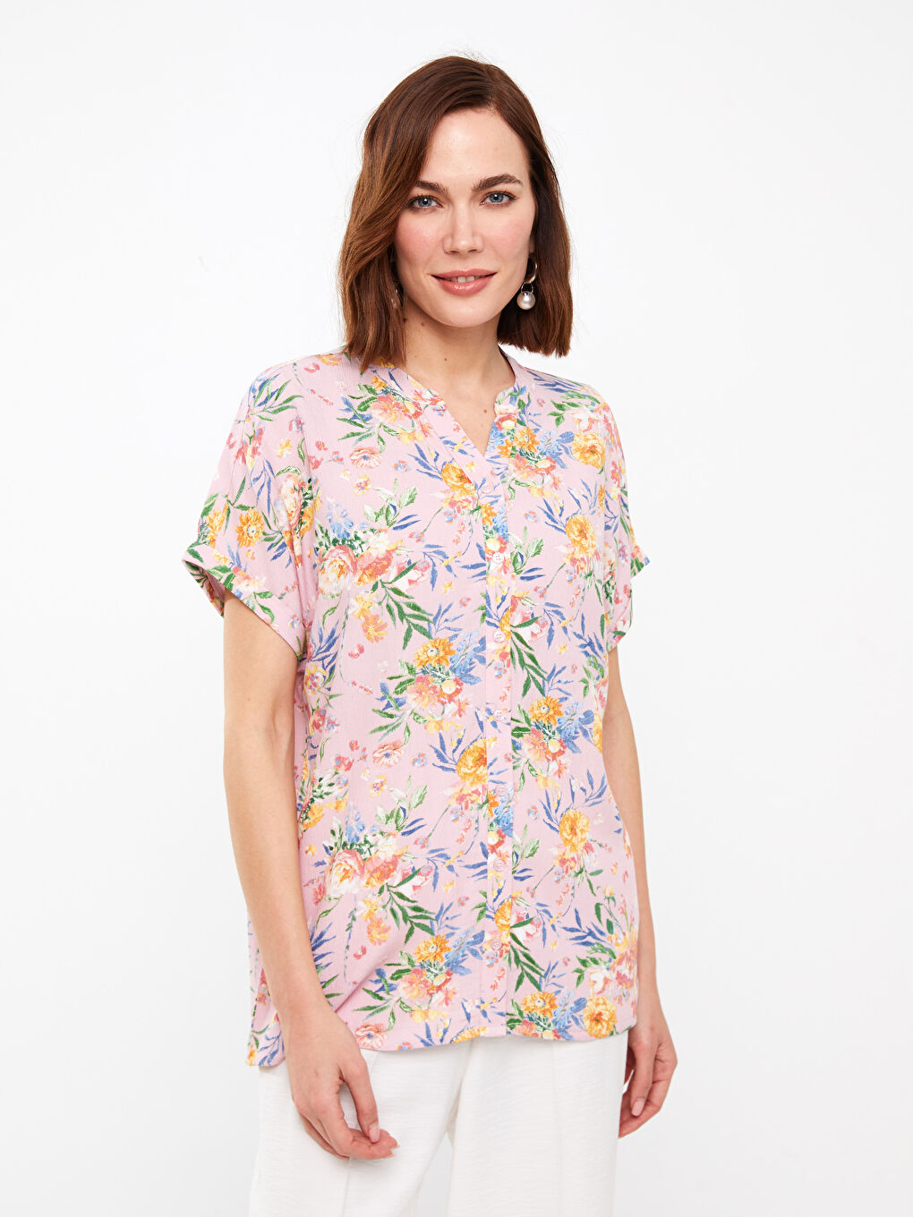 Women's Crew Neck Floral Short Sleeve Shirt -S3I081Z8-KTU