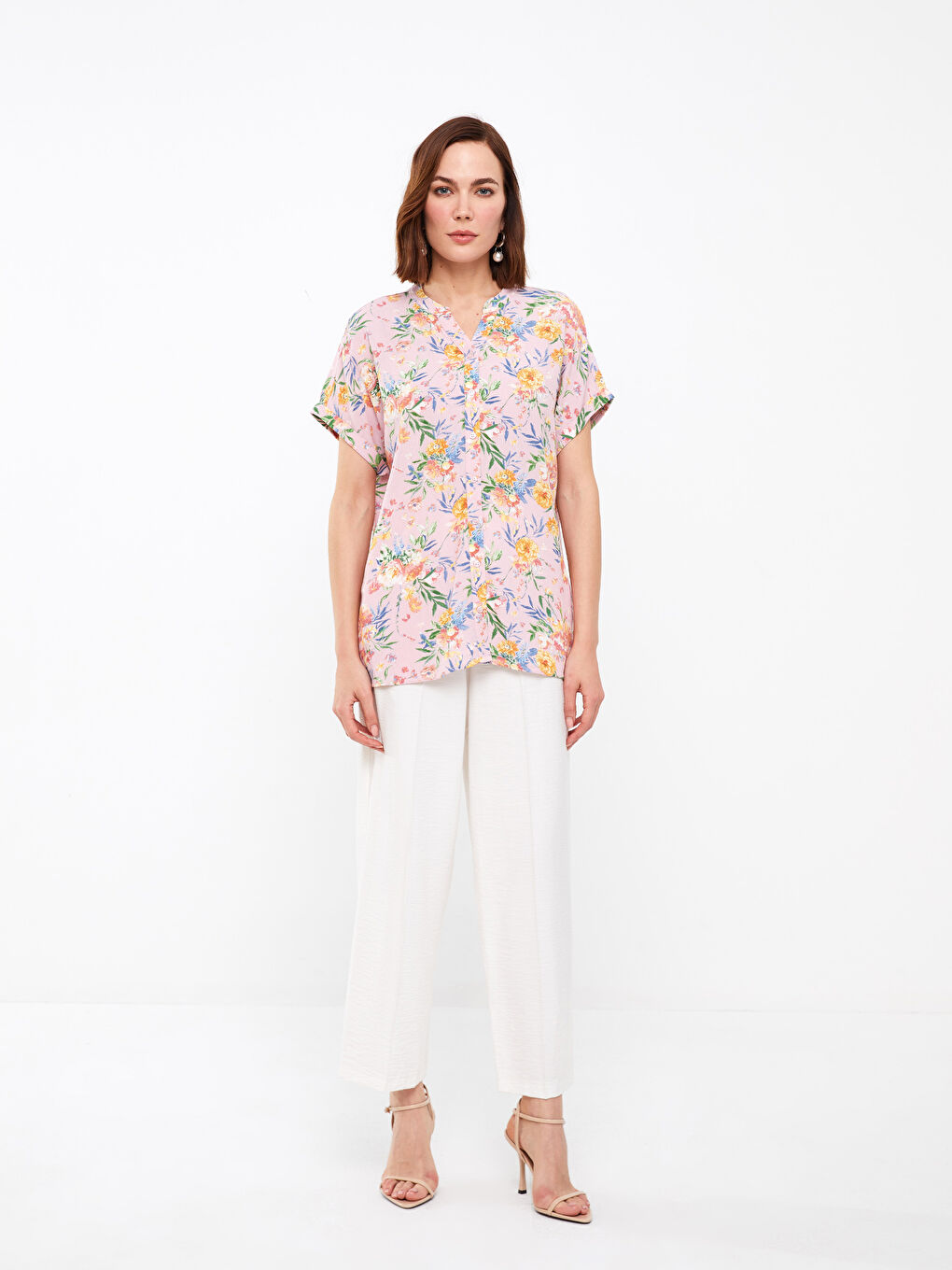 Women's Crew Neck Floral Short Sleeve Shirt -S3I081Z8-KTU