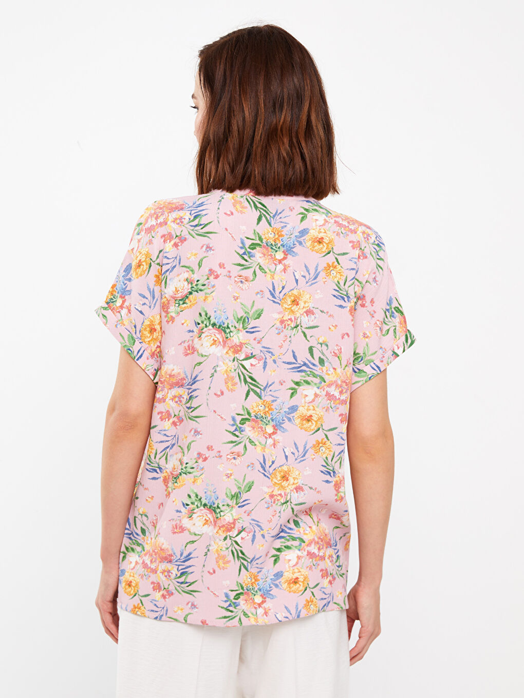 Women's Crew Neck Floral Short Sleeve Shirt -S3I081Z8-KTU
