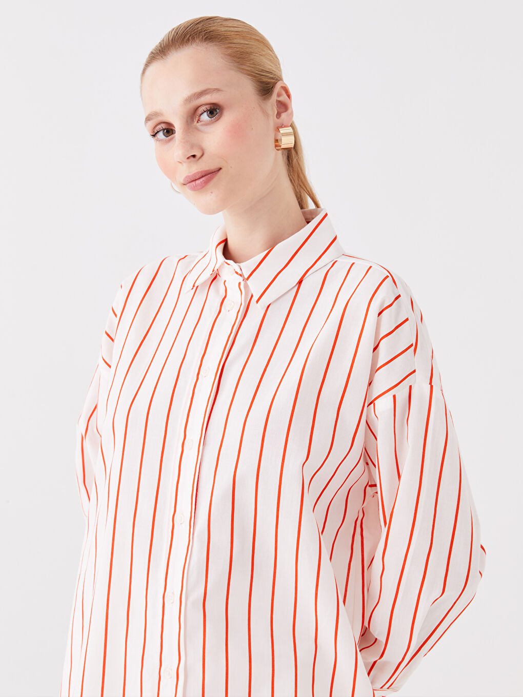 قميص تونيك مخطط أوفراسايز للسيدات-1