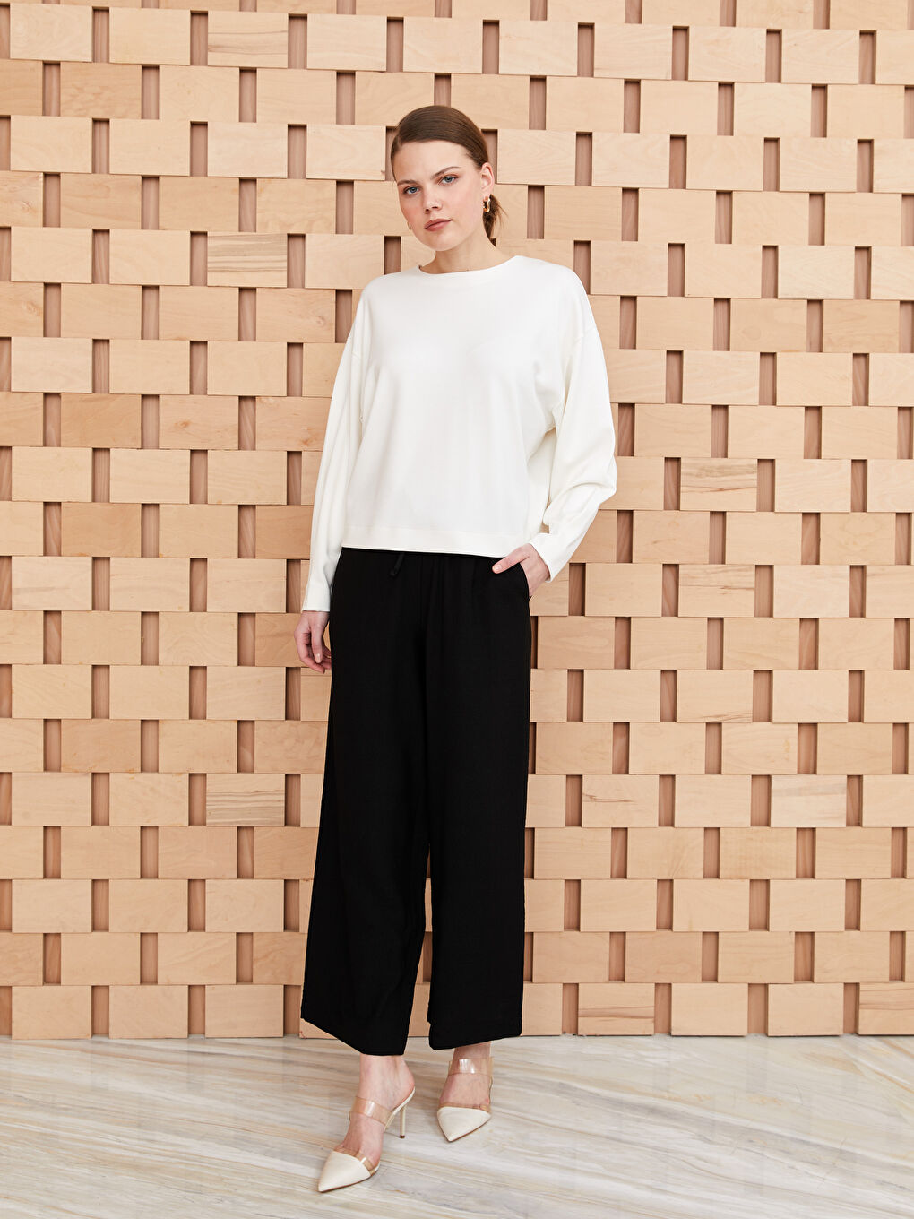 Tunique à Col Rond Unie à Manches Longues pour Femmes-2