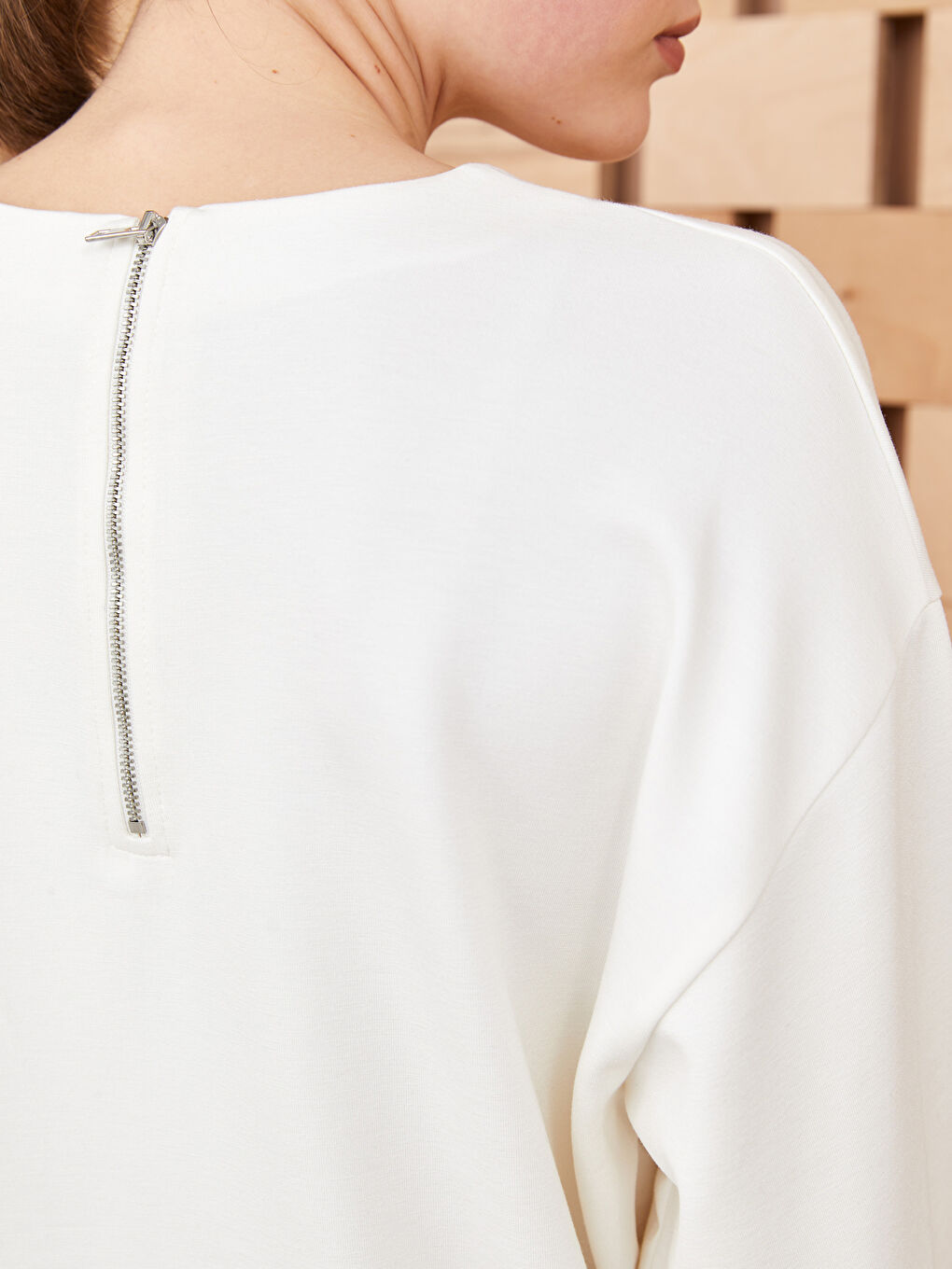 Tunique à Col Rond Unie à Manches Longues pour Femmes-3