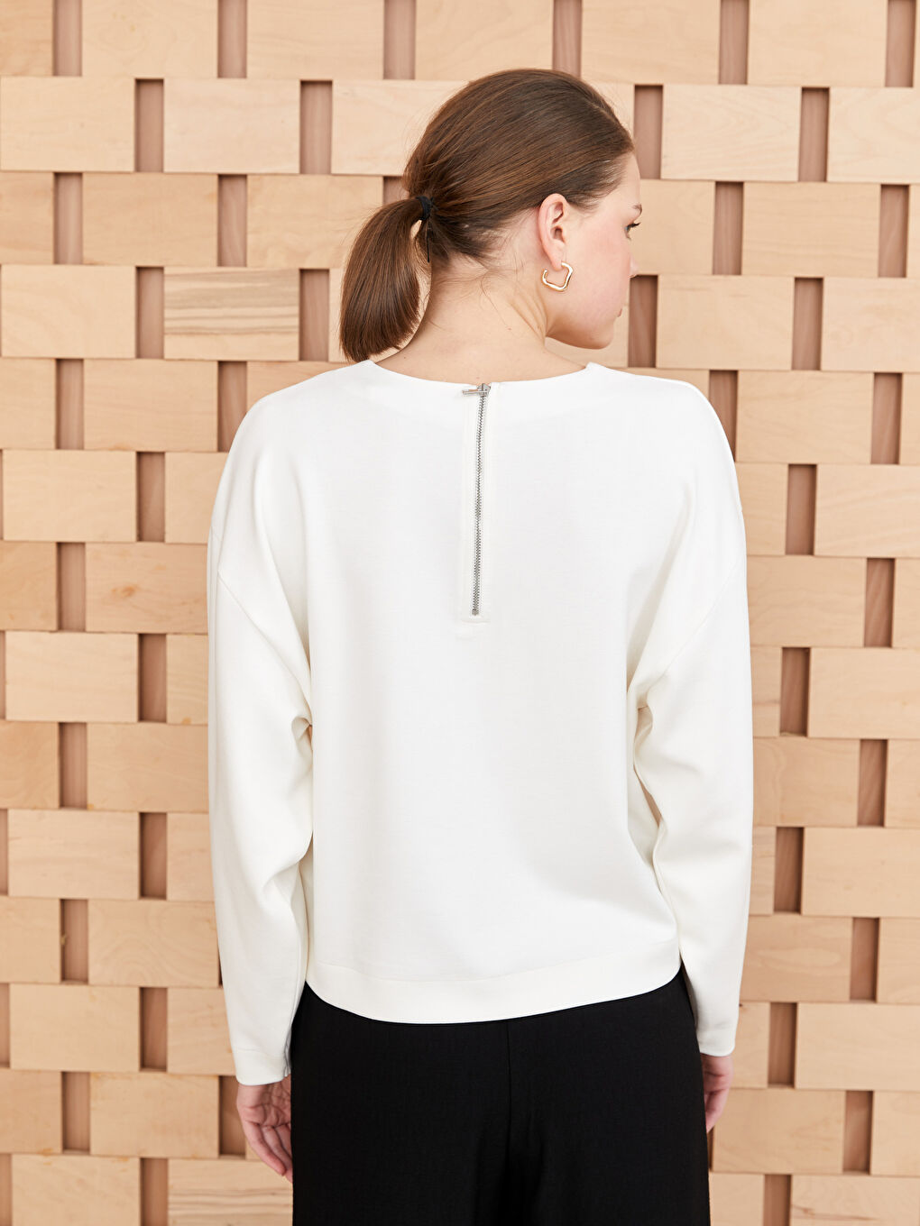 Tunique à Col Rond Unie à Manches Longues pour Femmes-4