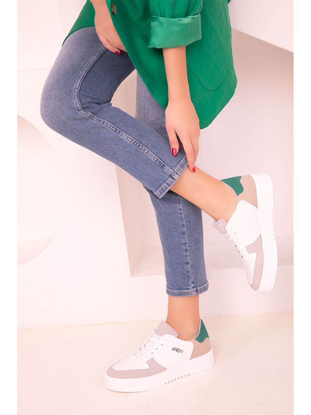 Karışık Deri Görünümlü Bağcıklı Unisex Spor Ayakkabı-1