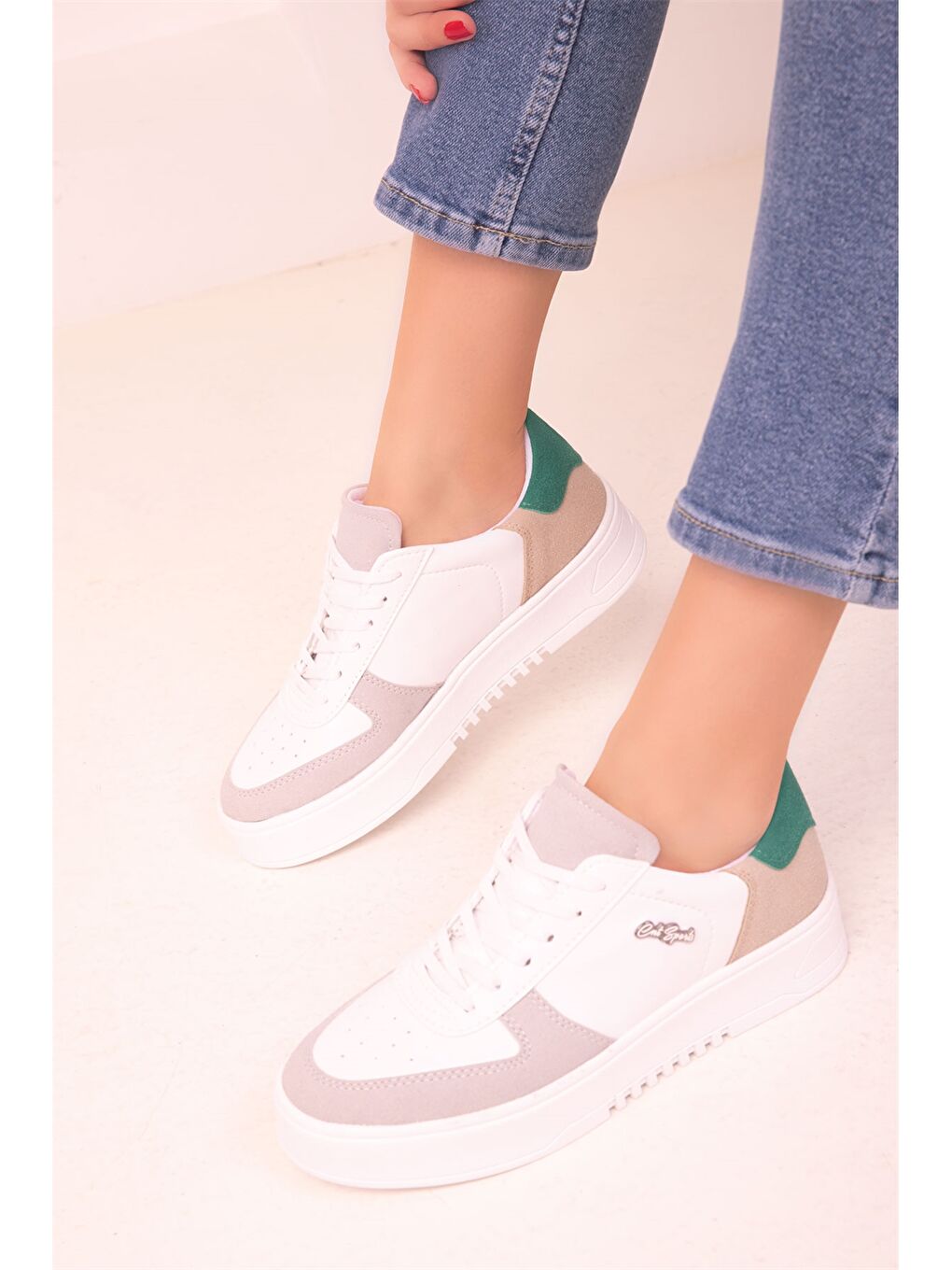 Karışık Deri Görünümlü Bağcıklı Unisex Spor Ayakkabı-2