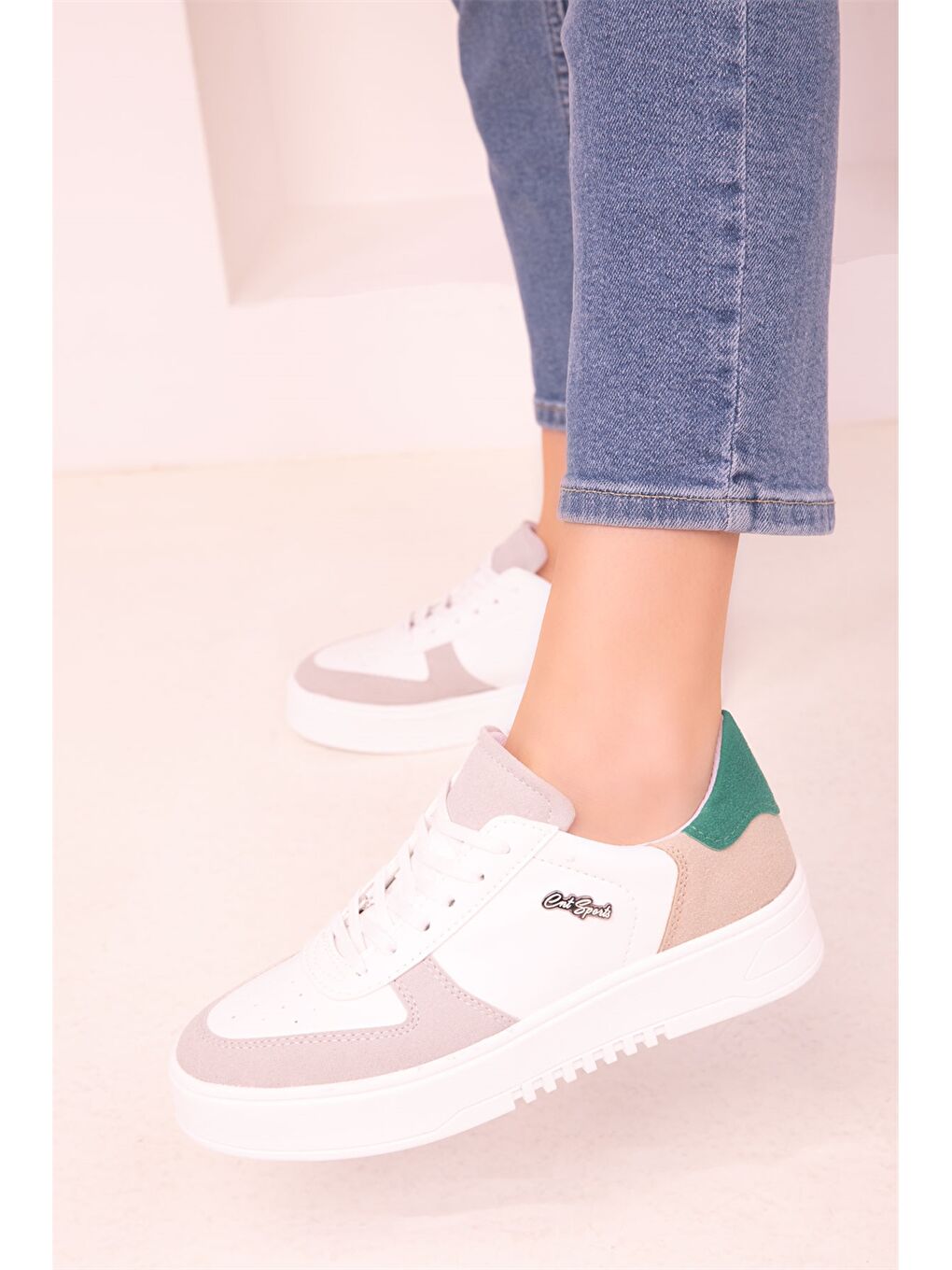 Karışık Deri Görünümlü Bağcıklı Unisex Spor Ayakkabı-3