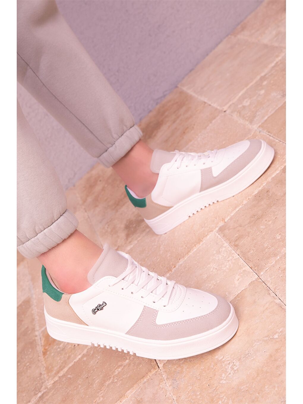 Karışık Deri Görünümlü Bağcıklı Unisex Spor Ayakkabı-4