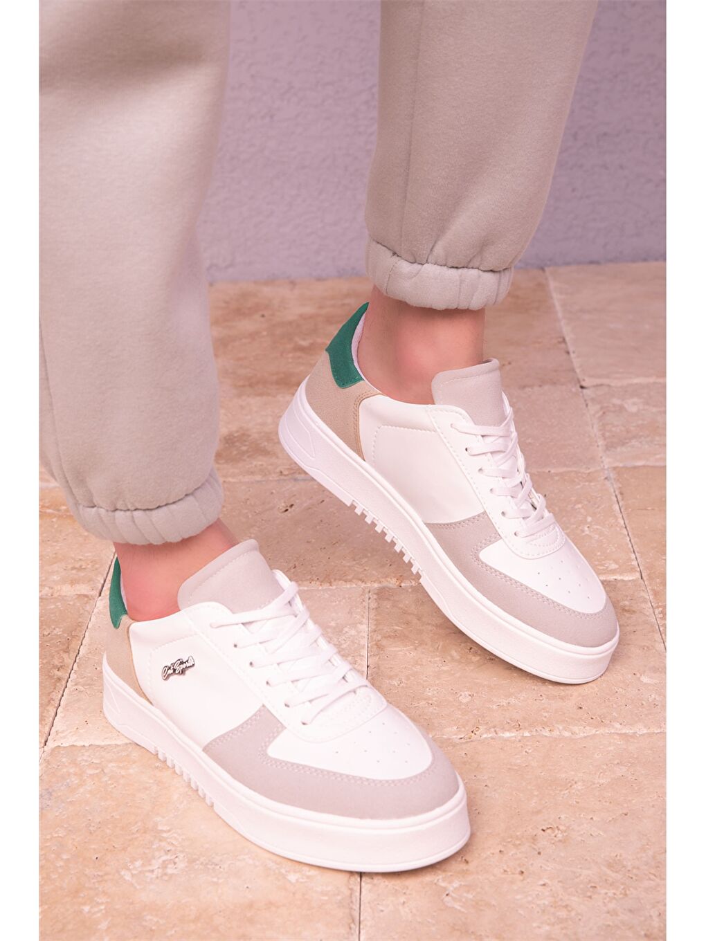 Karışık Deri Görünümlü Bağcıklı Unisex Spor Ayakkabı-5