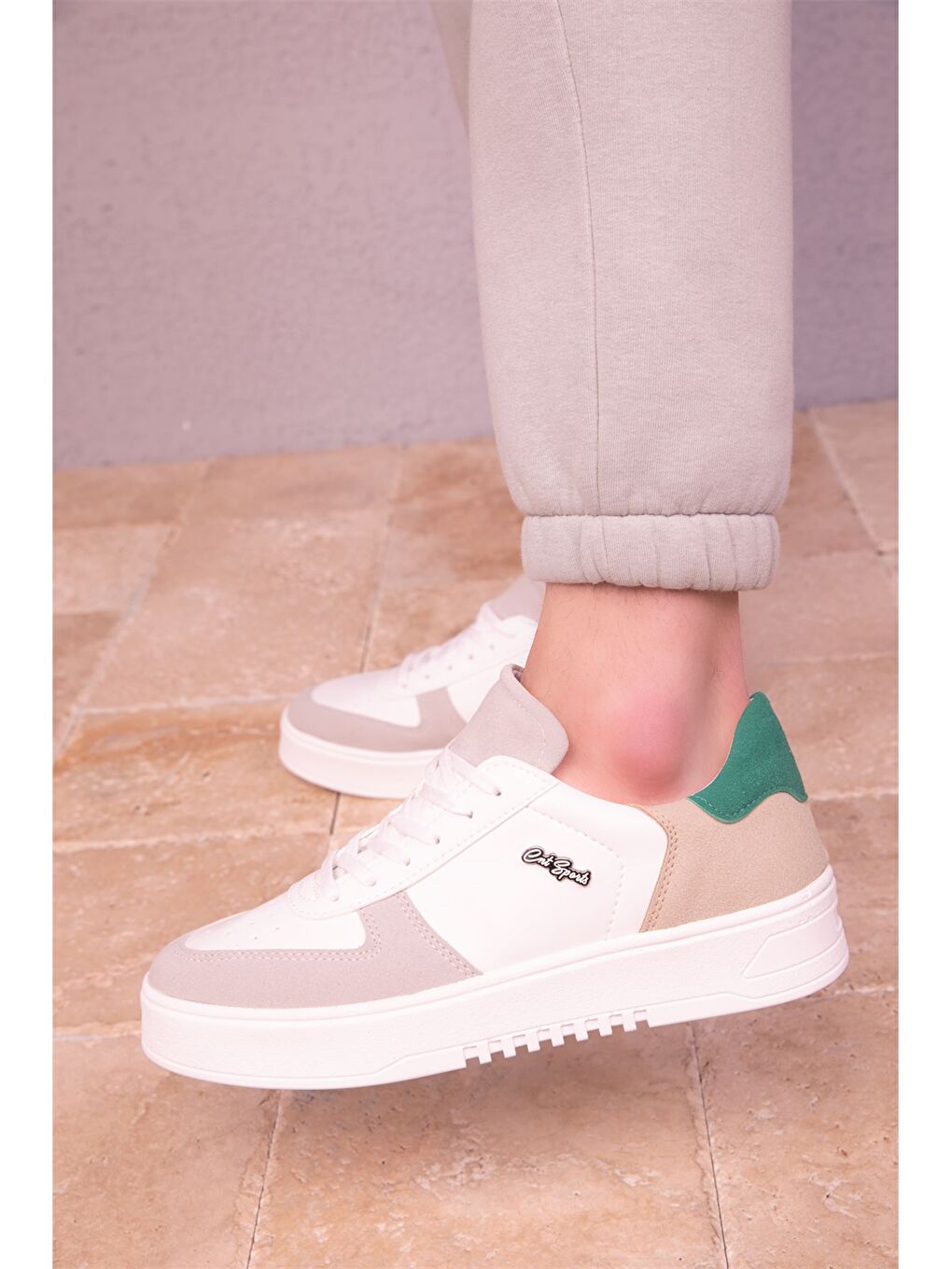 Karışık Deri Görünümlü Bağcıklı Unisex Spor Ayakkabı-6