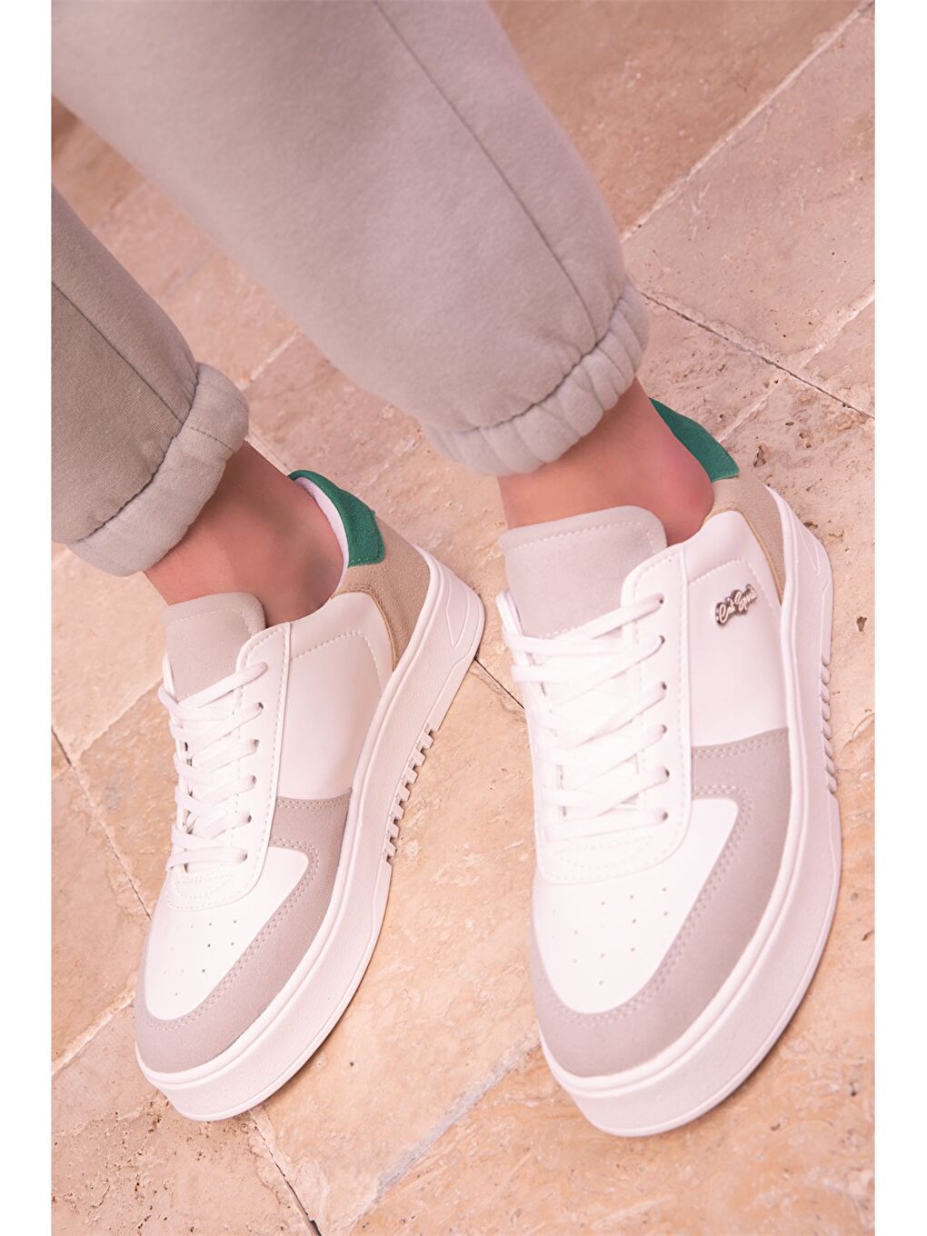 Karışık Deri Görünümlü Bağcıklı Unisex Spor Ayakkabı-7