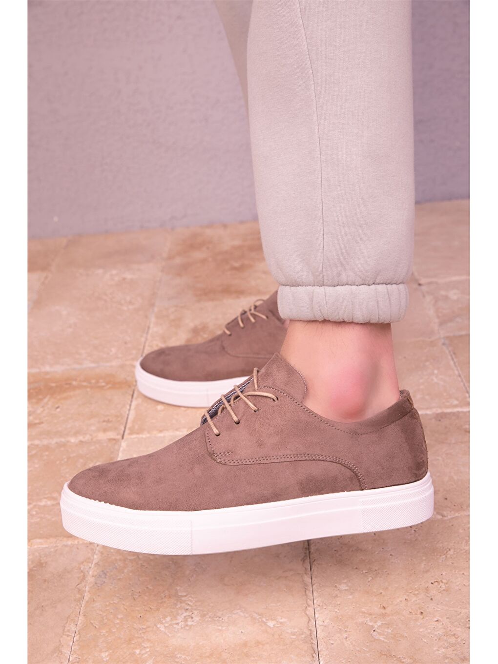 Kahverengi Süet Görünümlü Bağcıklı Erkek Spor Ayakkabı-2