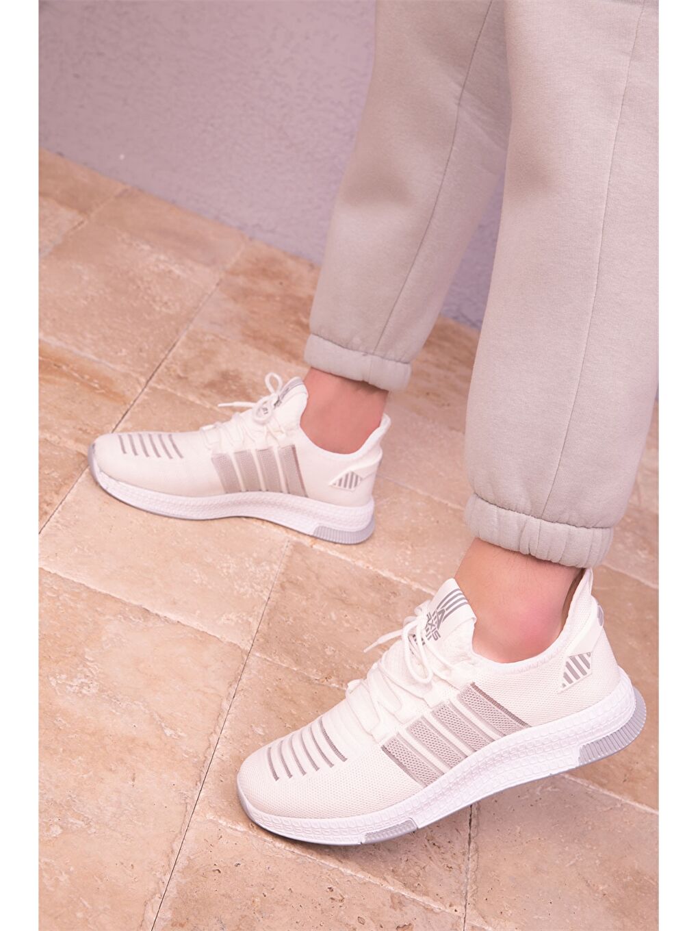 Beyaz File Detaylı Bağcıklı Unisex Spor Ayakkabı-5
