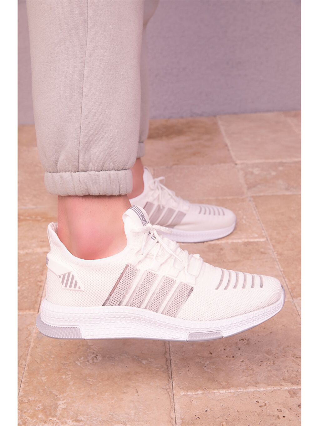 Beyaz File Detaylı Bağcıklı Unisex Spor Ayakkabı-6