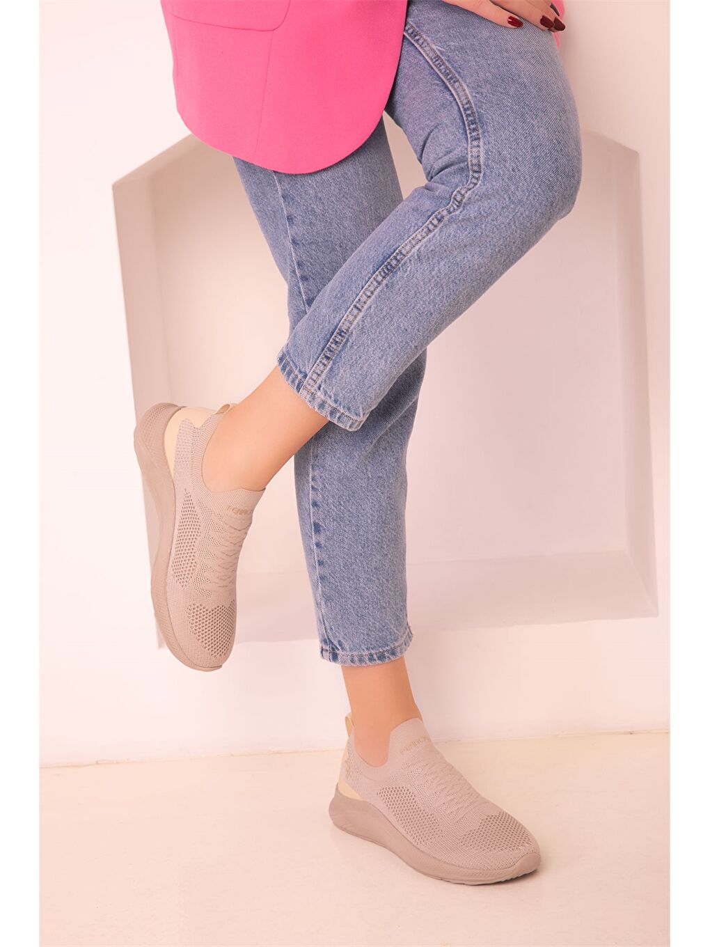 Bej File Detaylı Kadın Spor Ayakkabı-1