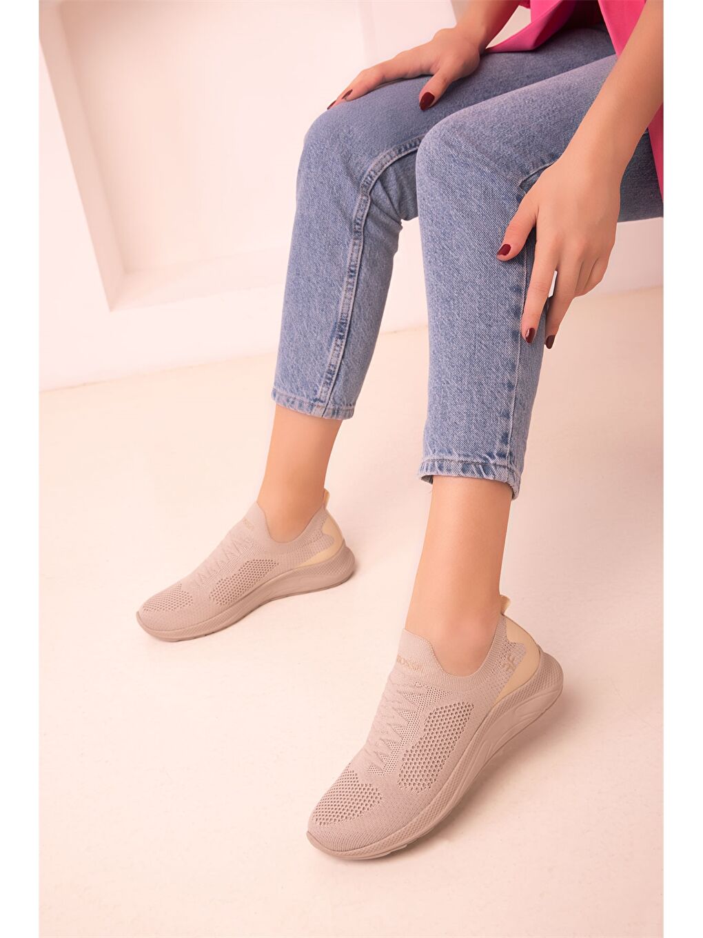 Bej File Detaylı Kadın Spor Ayakkabı-2