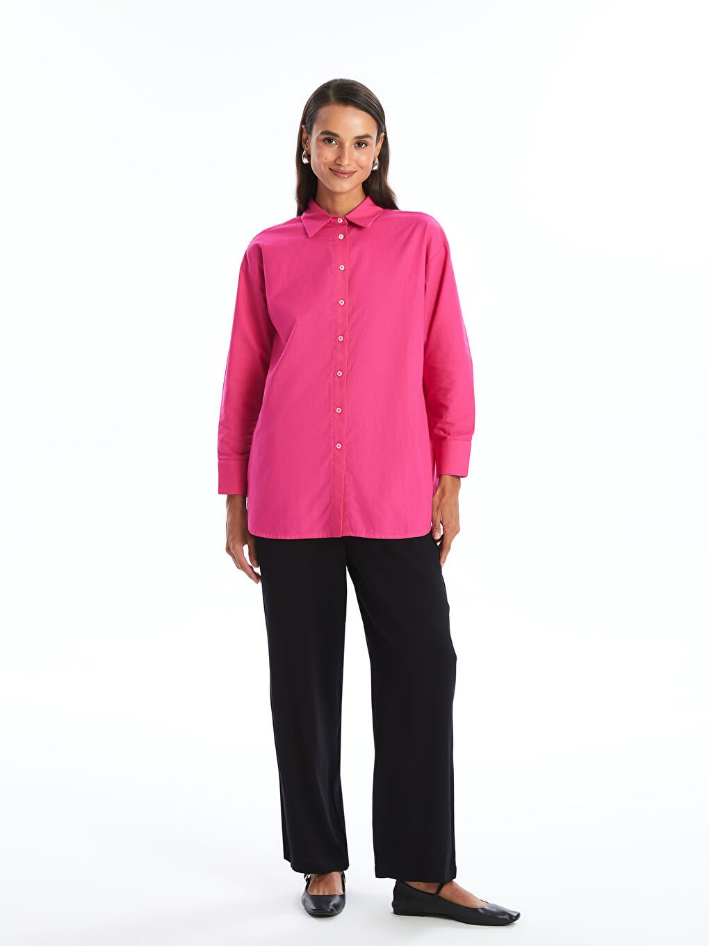 Plain Long Sleeve Oversize Women's Shirt Tunic-1