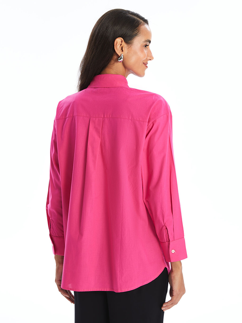 Plain Long Sleeve Oversize Women's Shirt Tunic-3
