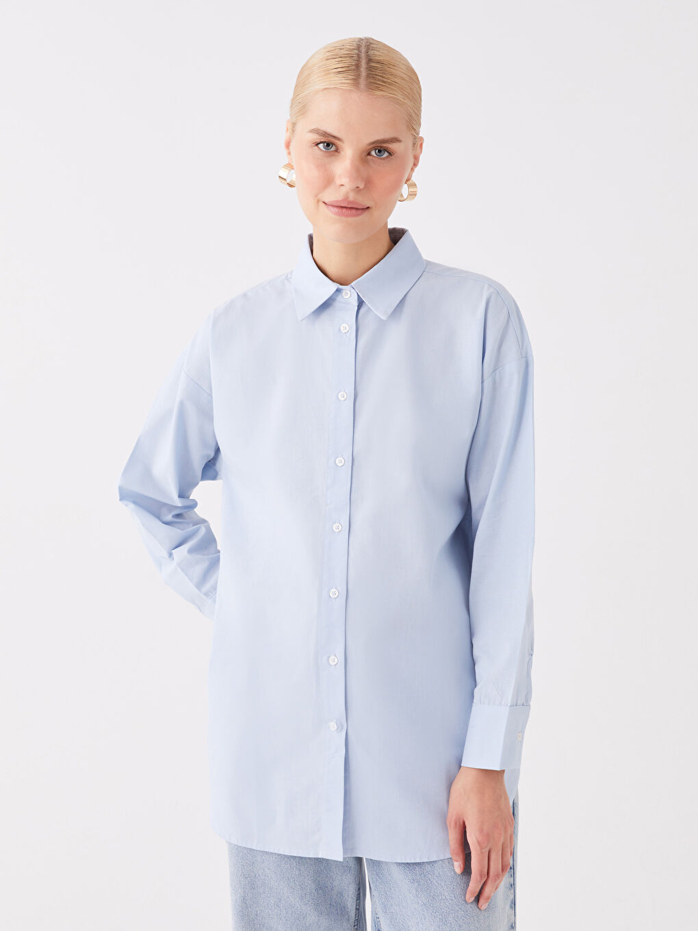 Plain Long Sleeve Oversize Women's Shirt Tunic